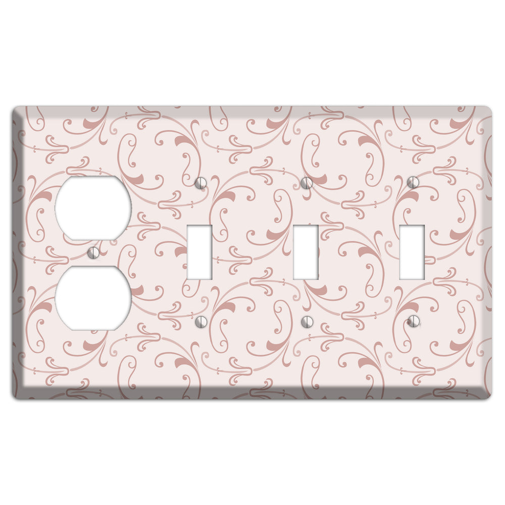 Dusty Rose Victorian Sprig Duplex / 3 Toggle Wallplate