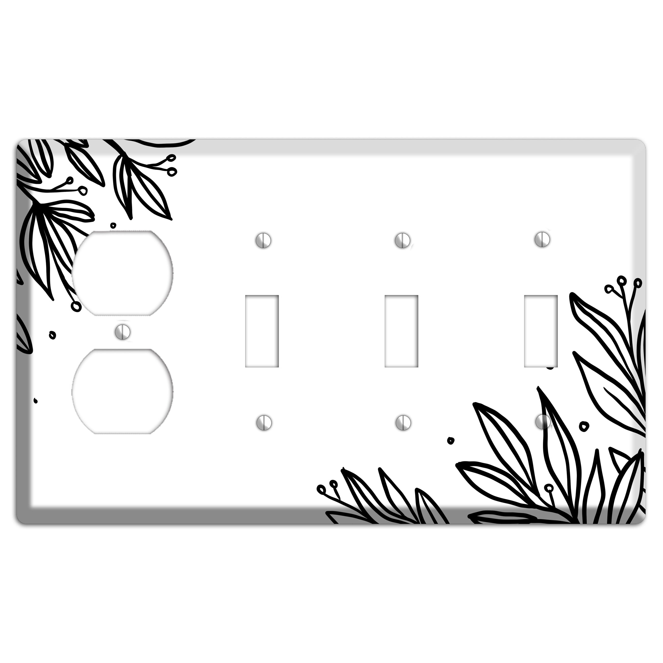 Hand-Drawn Floral 9 Duplex / 3 Toggle Wallplate