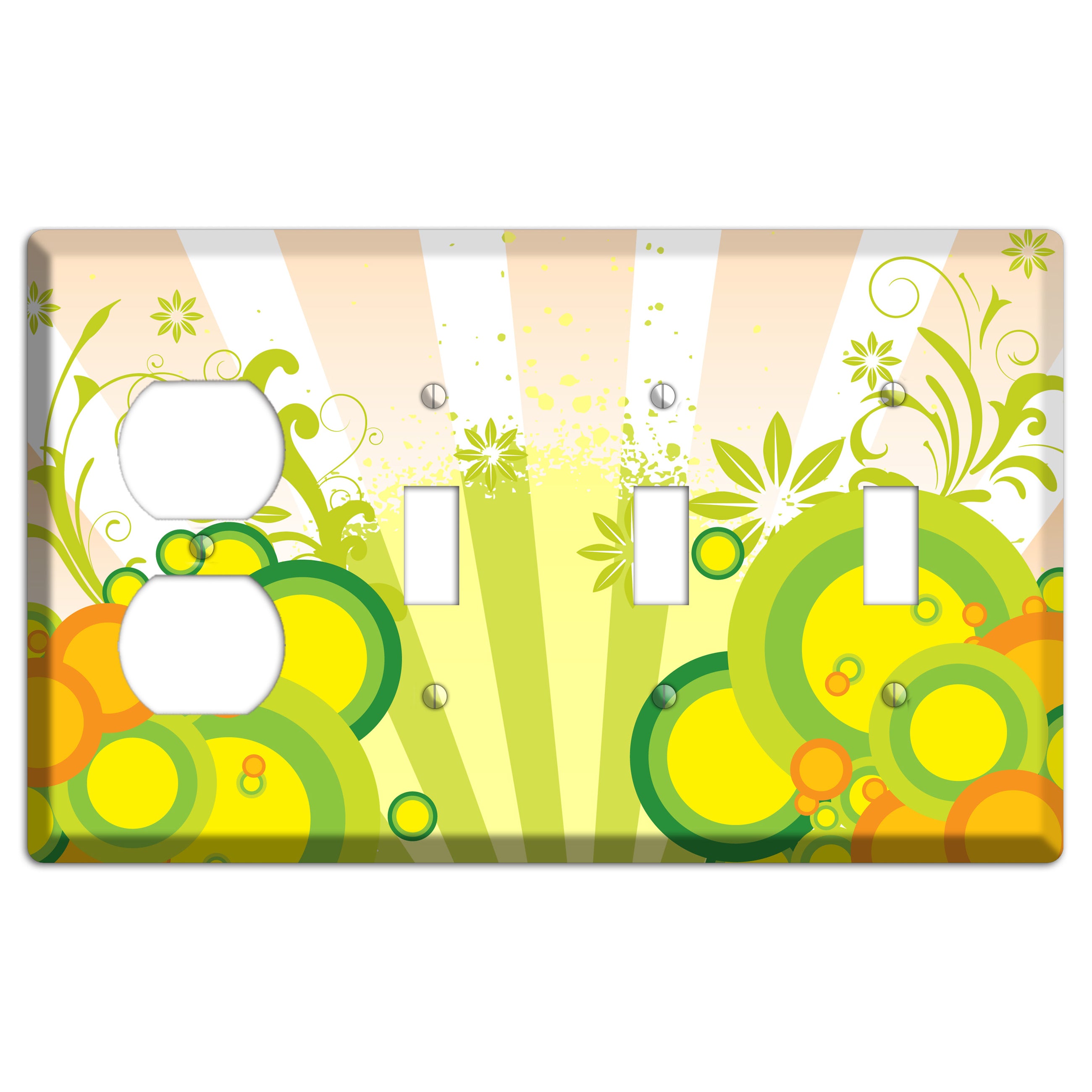 Green Yellow Orange Retro Sprig Duplex / 3 Toggle Wallplate