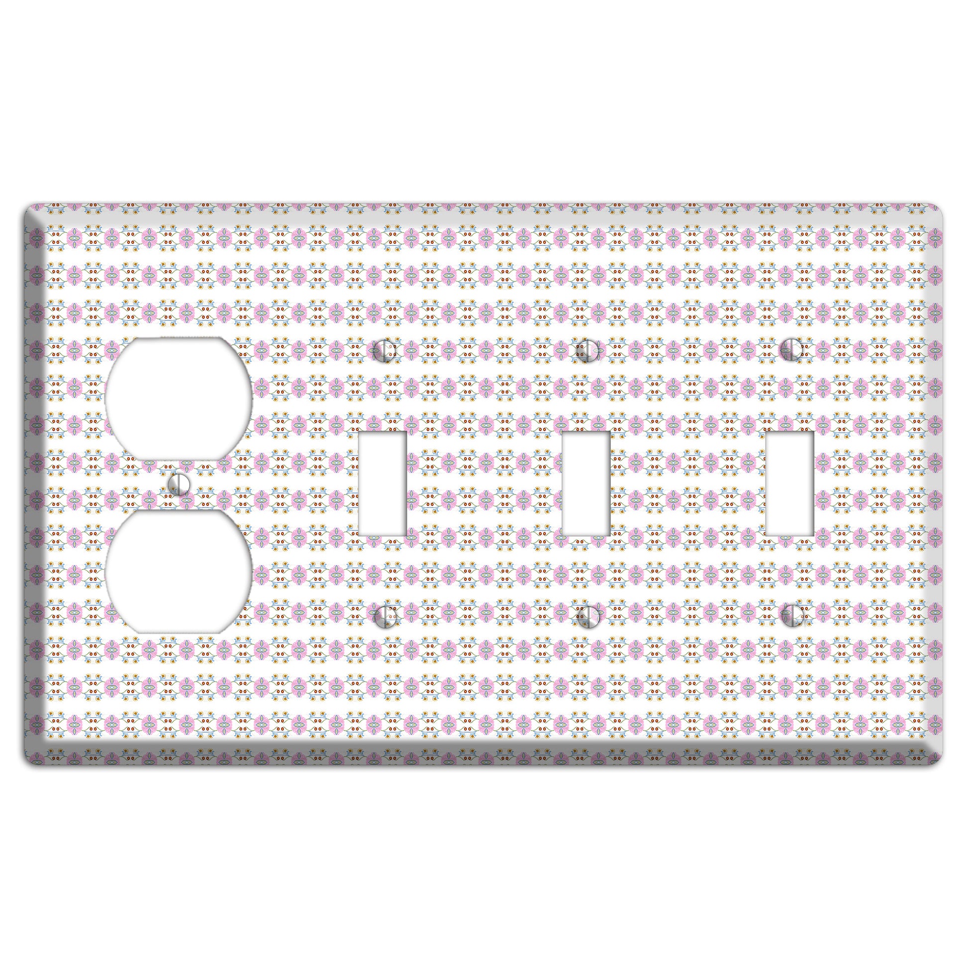 White with Lavendar Green Red Tapestry Duplex / 3 Toggle Wallplate