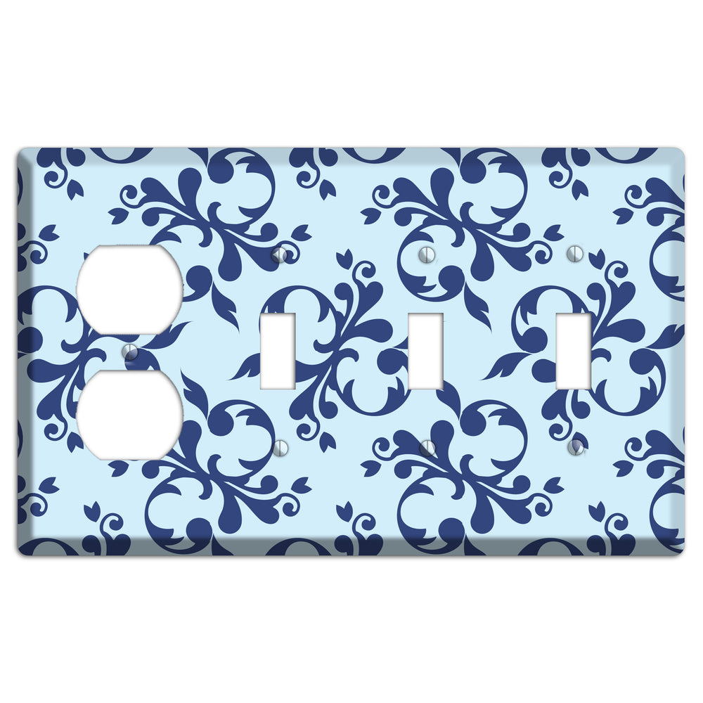 Blue Victorian Toile Duplex / 3 Toggle Wallplate