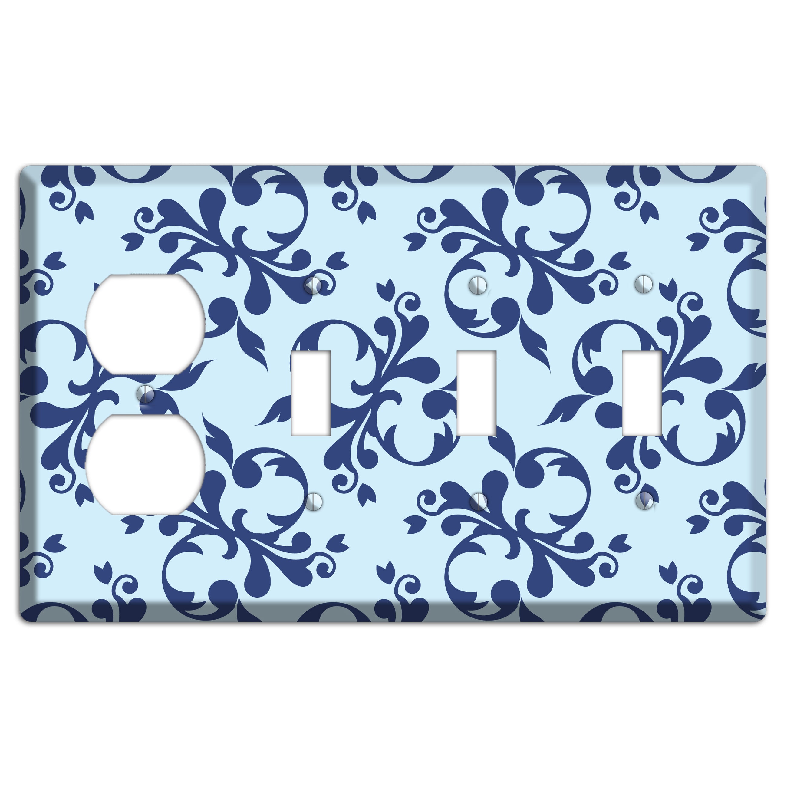 Blue Victorian Toile Duplex / 3 Toggle Wallplate