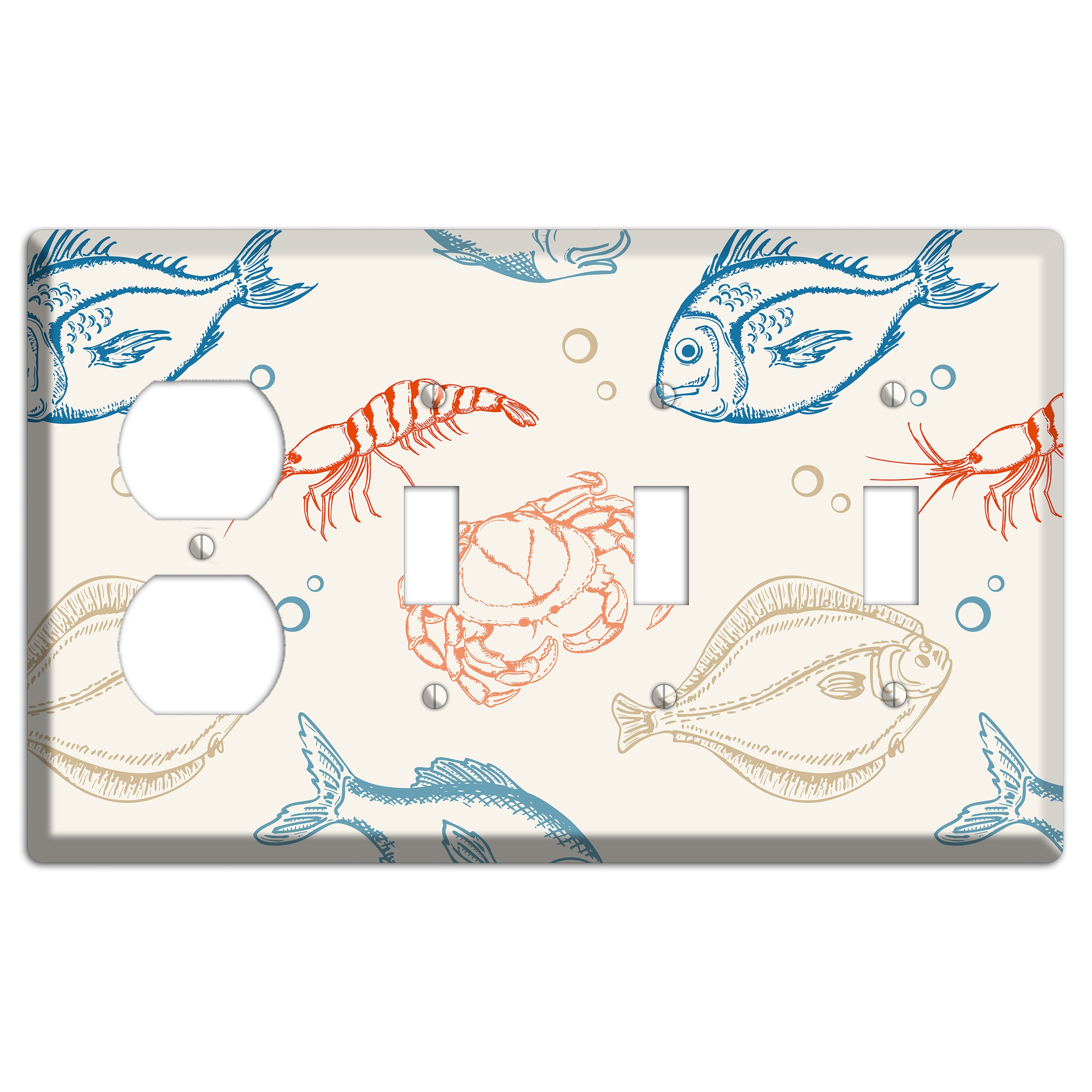Mixed Sea Life Style 1 Duplex / 3 Toggle Wallplate