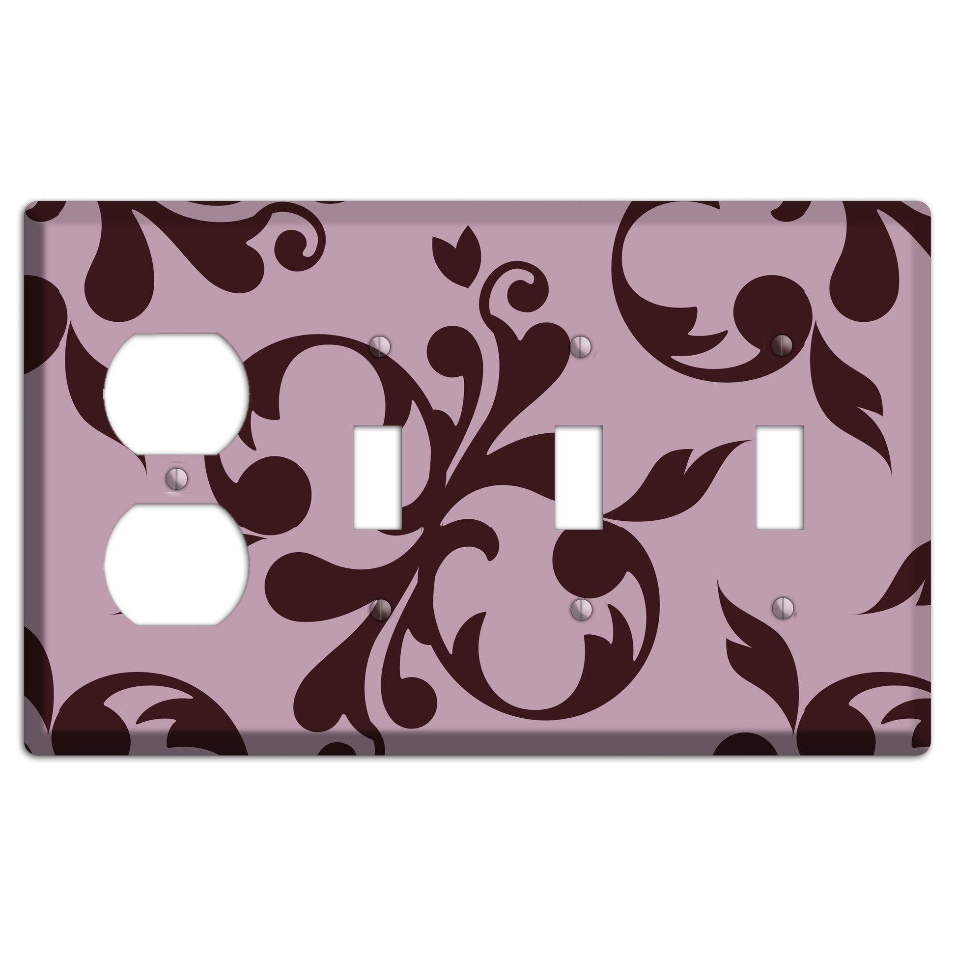 Dusty Rose and Burgundy Toile Duplex / 3 Toggle Wallplate