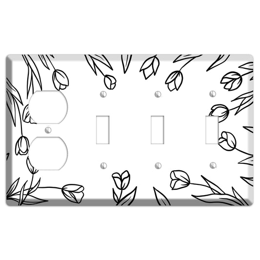 Hand-Drawn Floral 31 Duplex / 3 Toggle Wallplate