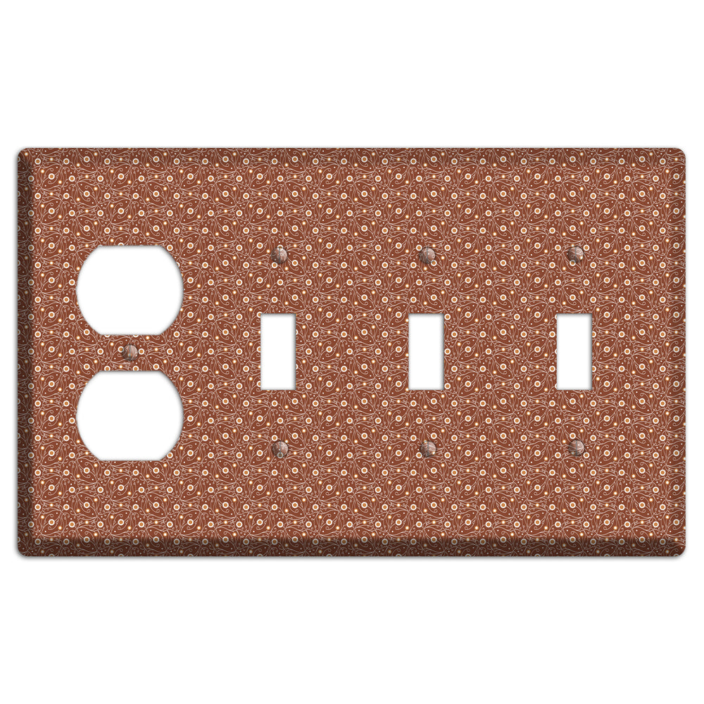 Tiny Brown Vine Floral Duplex / 3 Toggle Wallplate