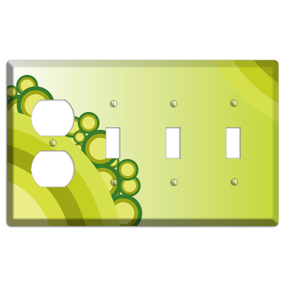 Green Rainbow Dots Duplex / 3 Toggle Wallplate