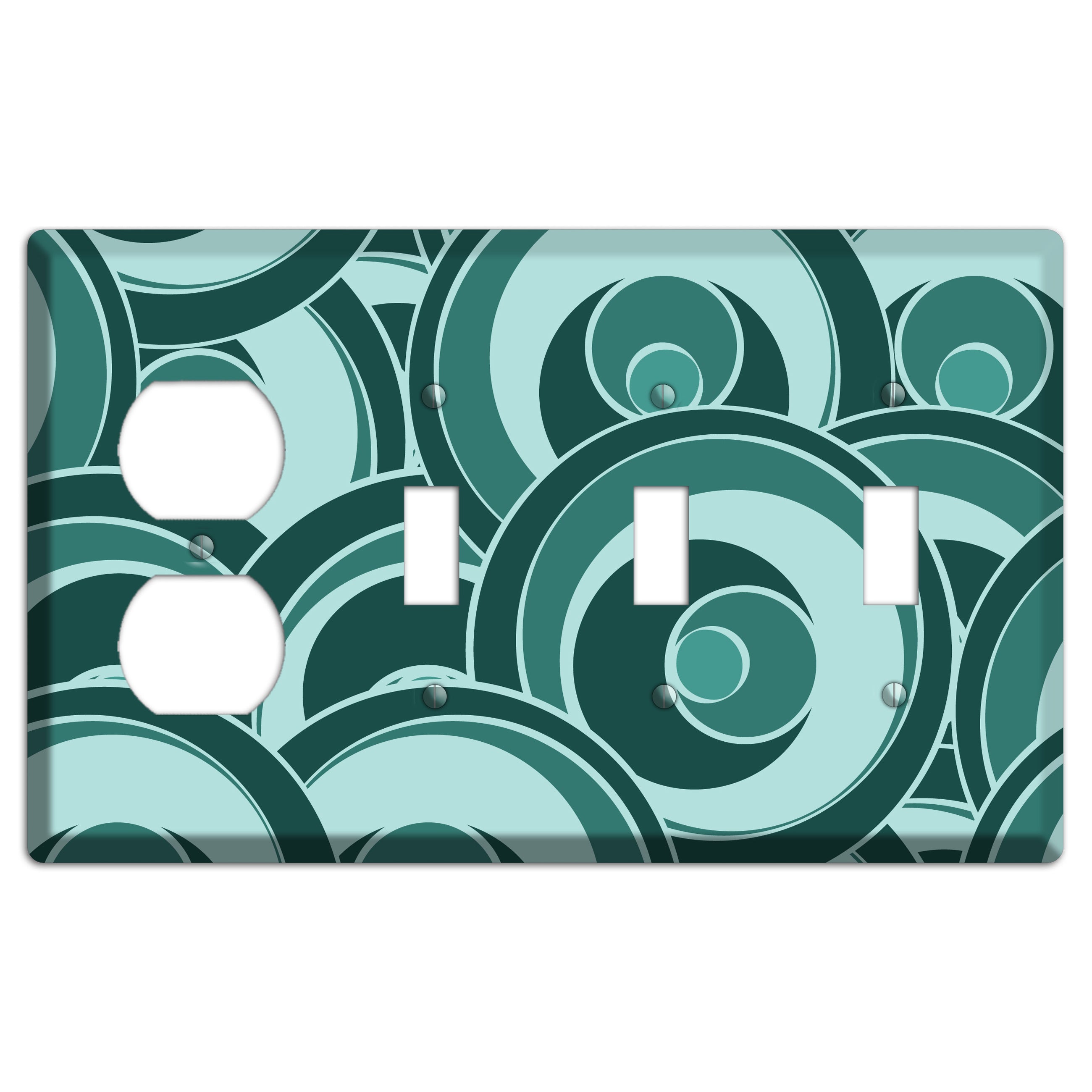 Blue-green Deco Circles Duplex / 3 Toggle Wallplate