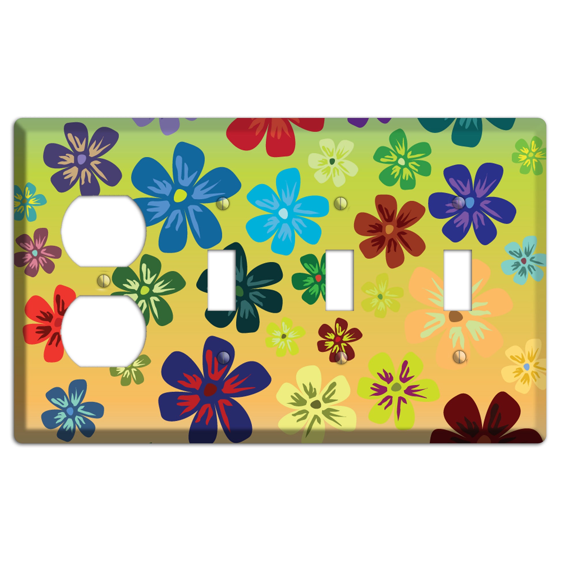 Black Flowers Duplex / 3 Toggle Wallplate