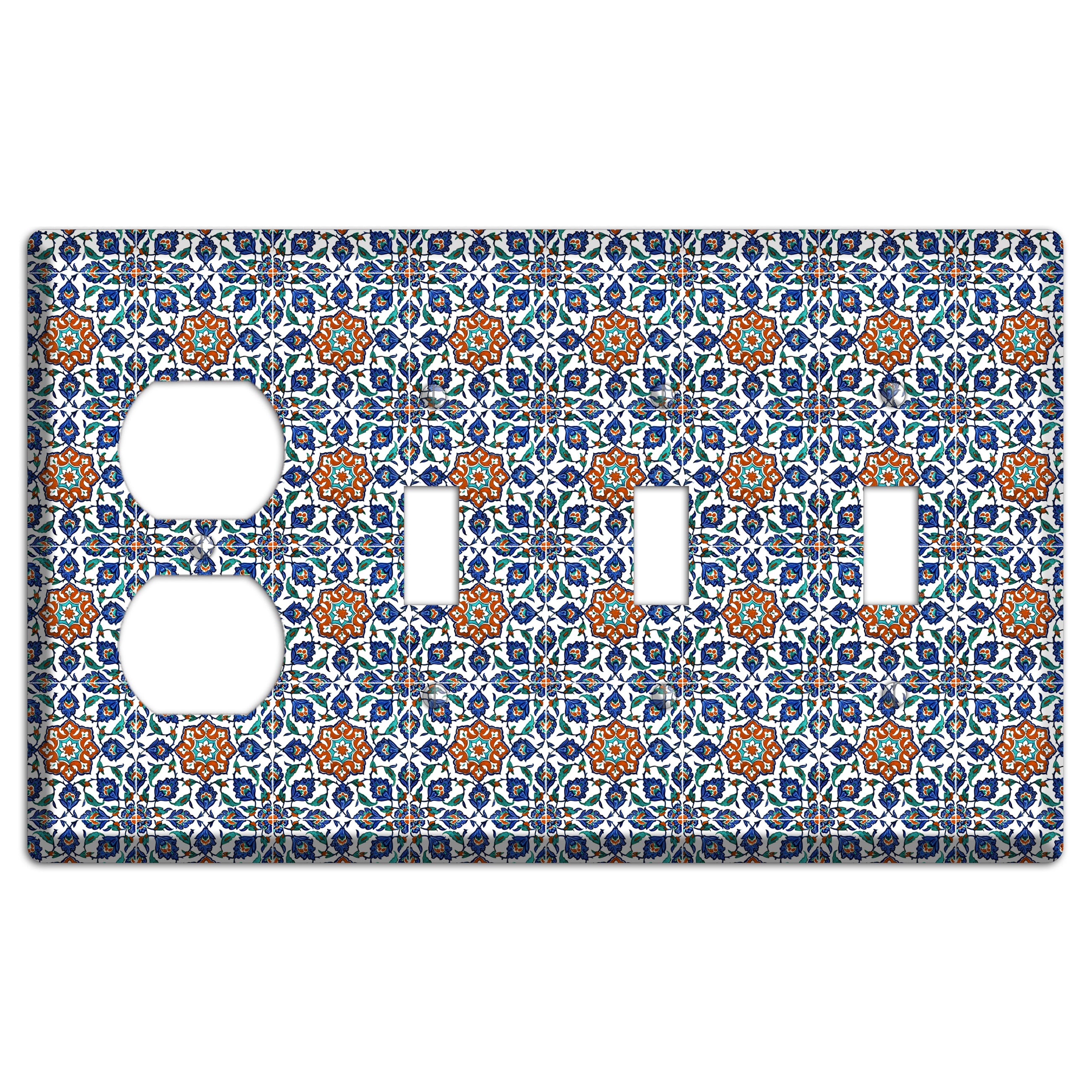 Ornate Floral Tile Duplex / 3 Toggle Wallplate