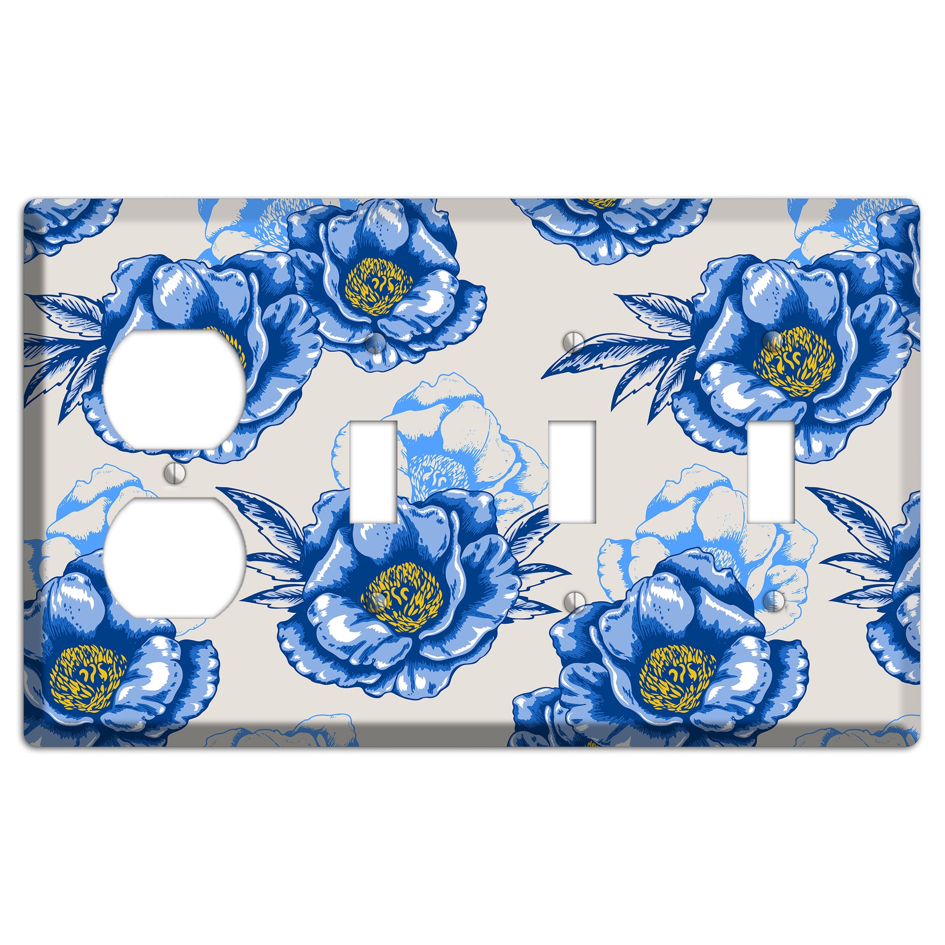Blue Peony Duplex / 3 Toggle Wallplate