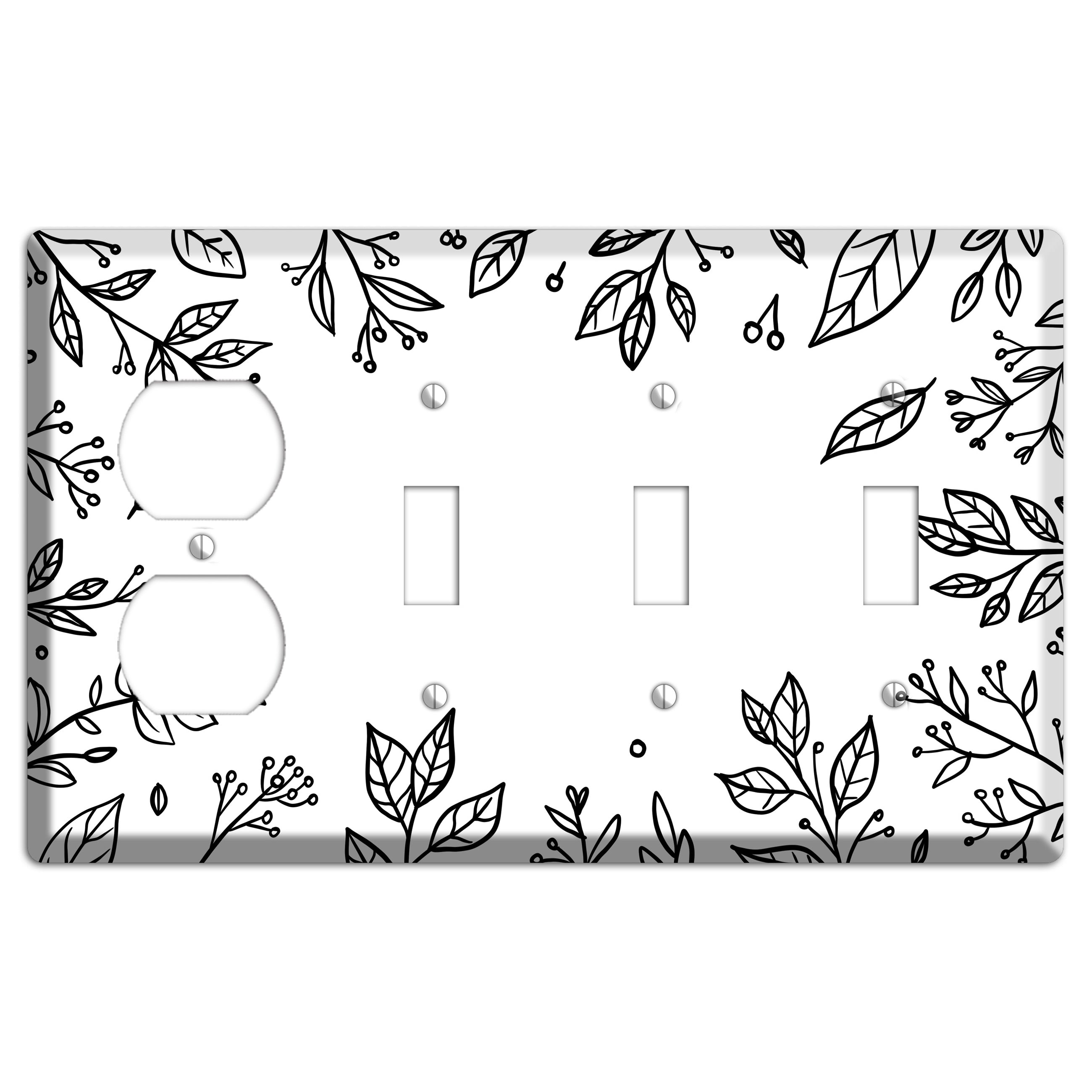 Hand-Drawn Floral 28 Duplex / 3 Toggle Wallplate