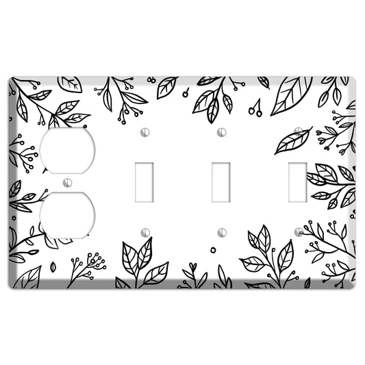 Hand-Drawn Floral 28 Duplex / 3 Toggle Wallplate
