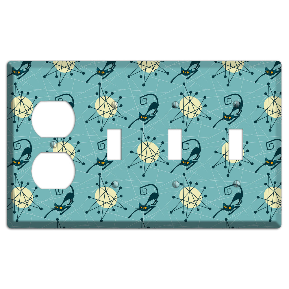Atomic Black Cats Duplex / 3 Toggle Wallplate