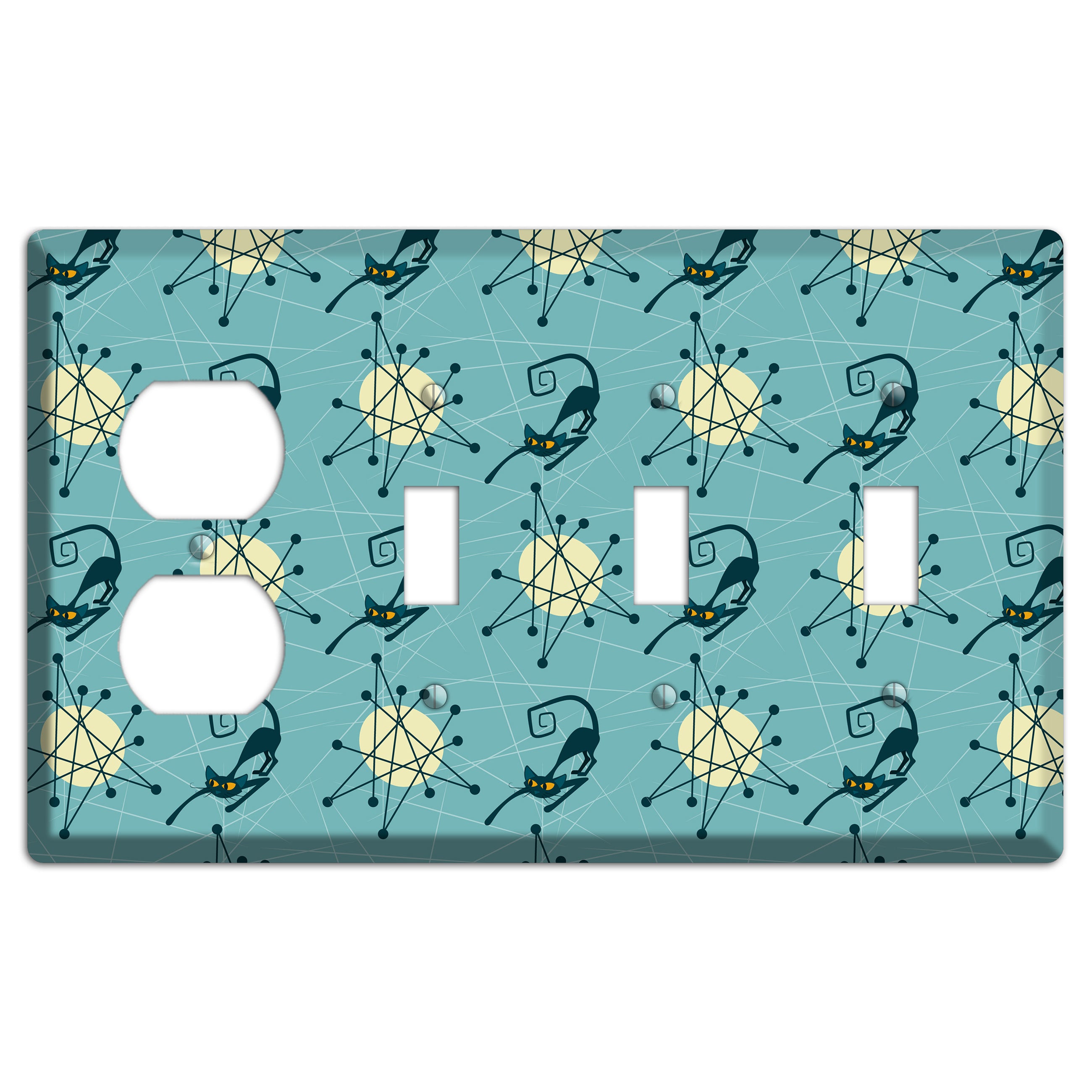 Atomic Black Cats Duplex / 3 Toggle Wallplate