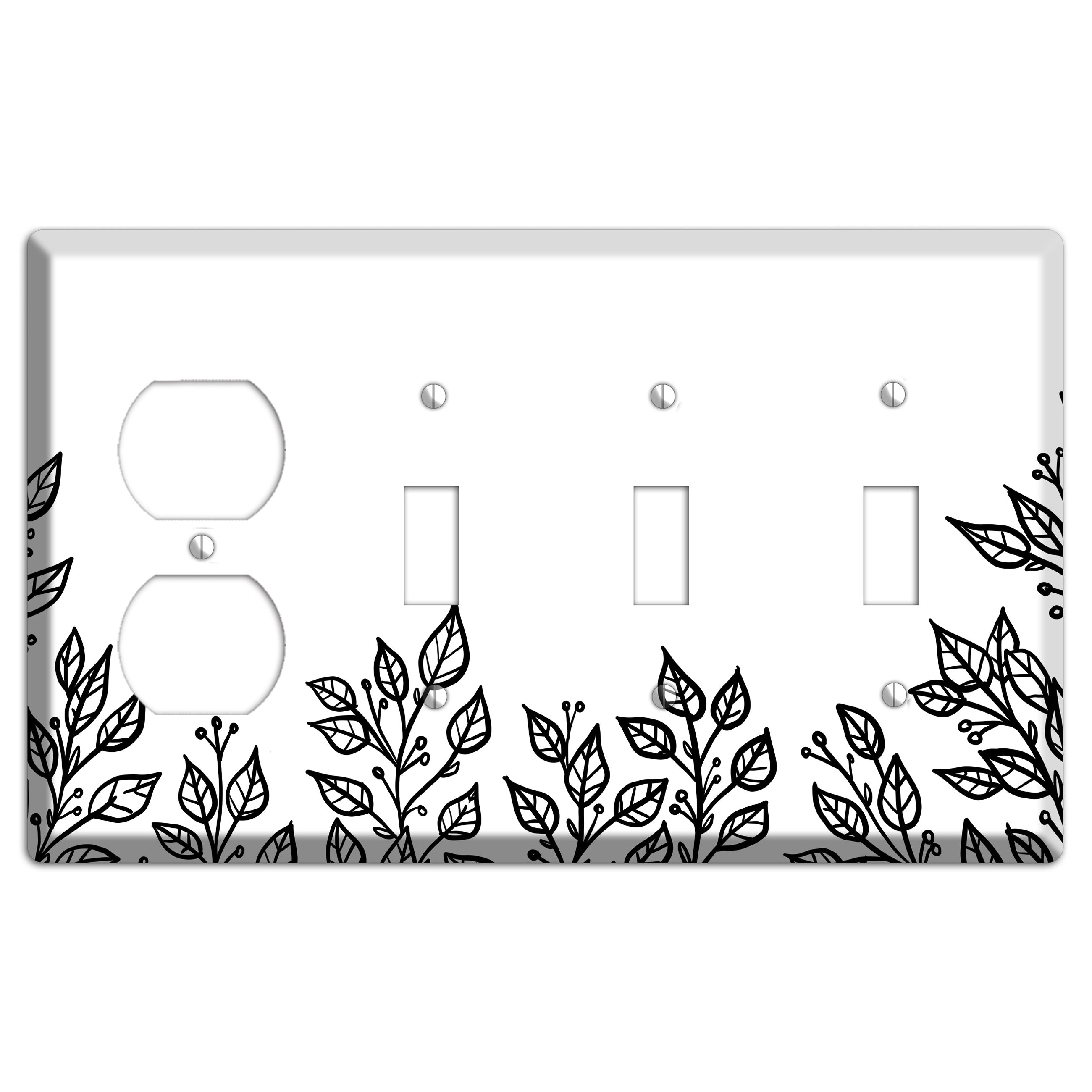 Hand-Drawn Floral 20 Duplex / 3 Toggle Wallplate