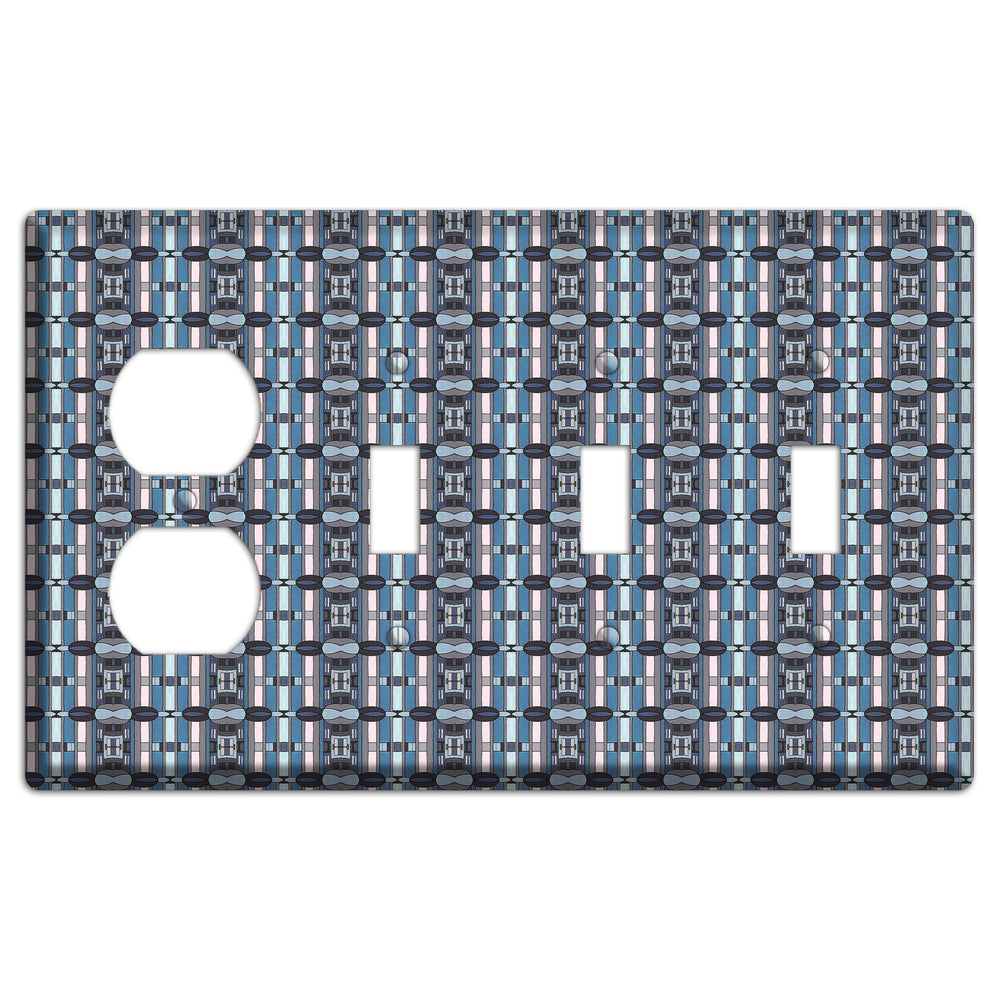 Blue and Grey Tapestry Duplex / 3 Toggle Wallplate