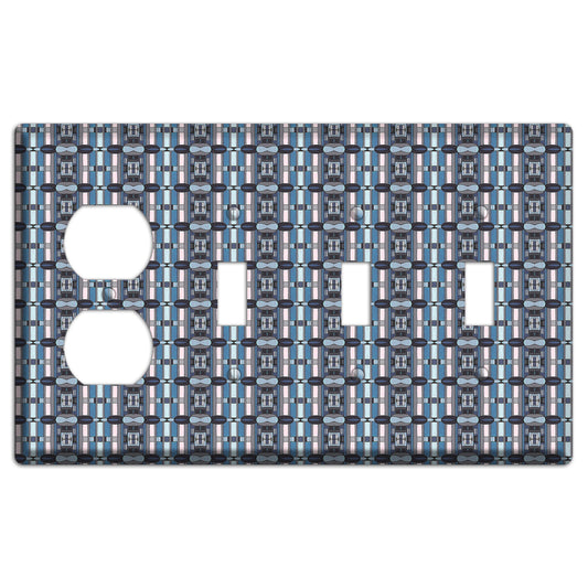Blue and Grey Tapestry Duplex / 3 Toggle Wallplate