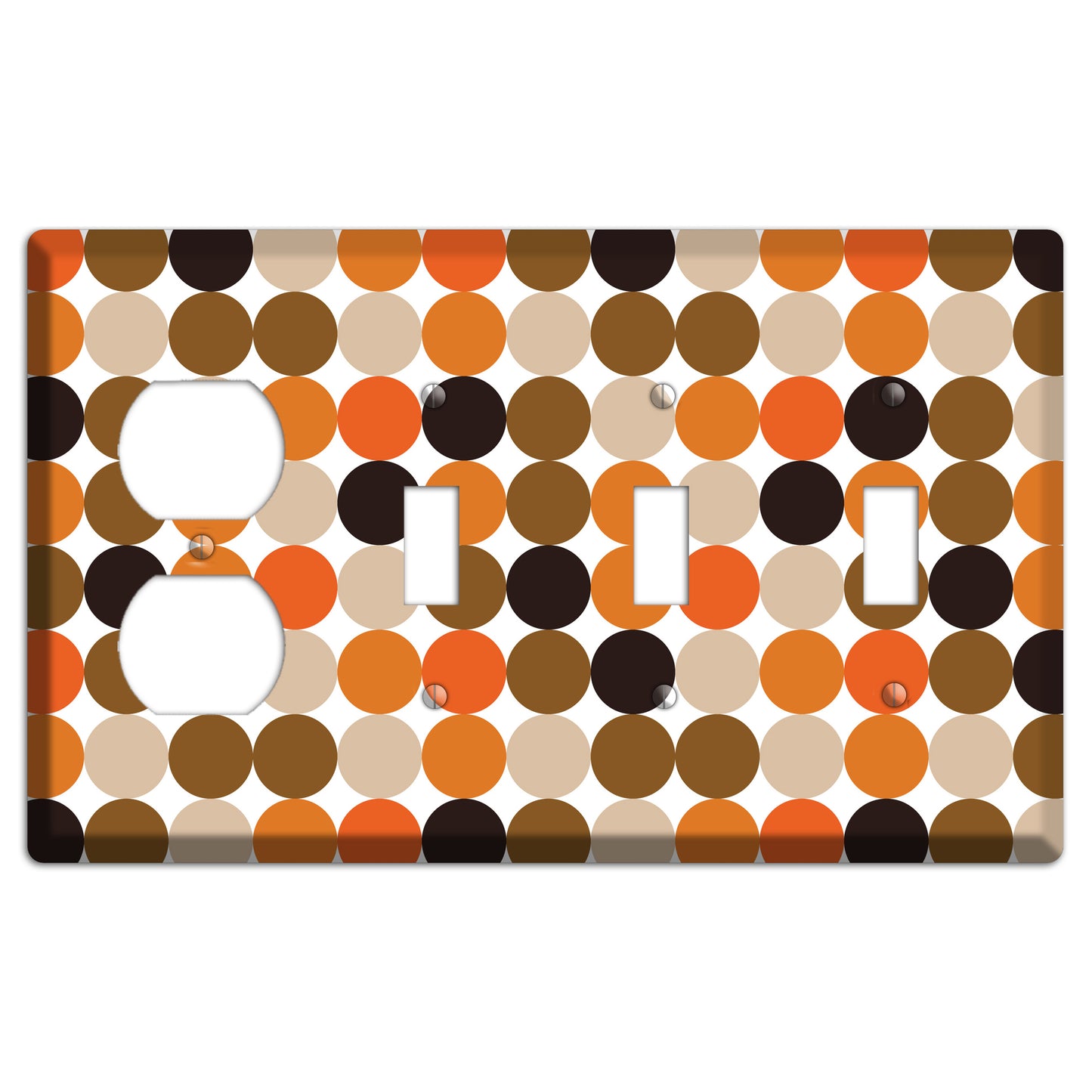 Orange Brown Black Beige Tiled Dots Duplex / 3 Toggle Wallplate