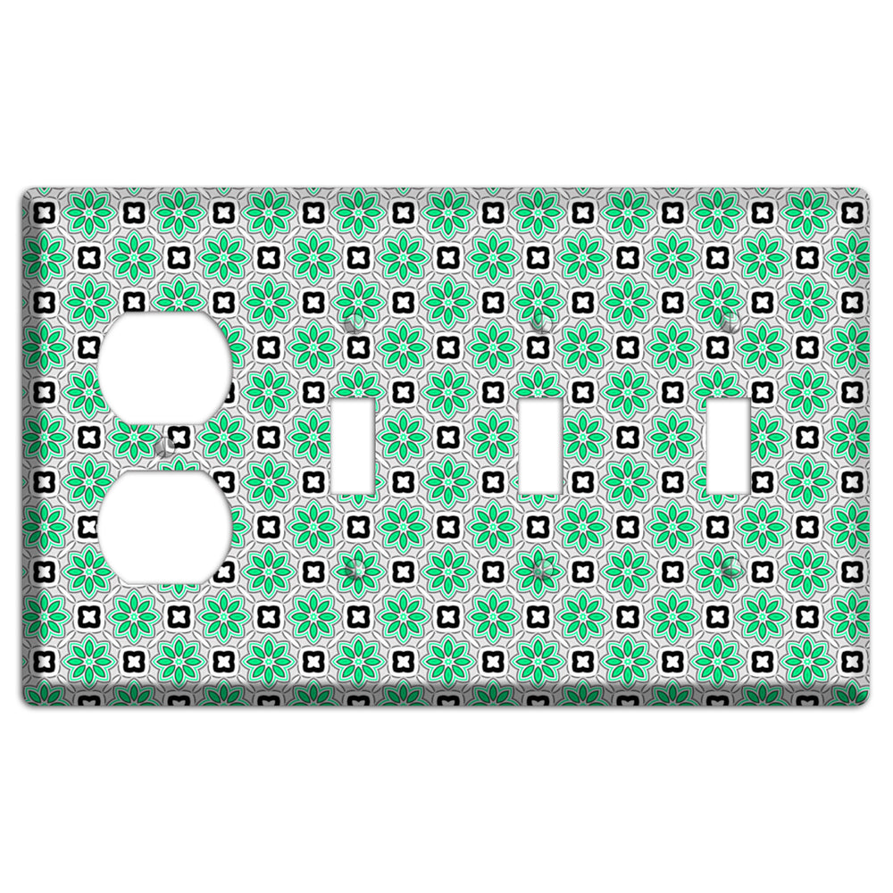 Green and Black Foulard Duplex / 3 Toggle Wallplate
