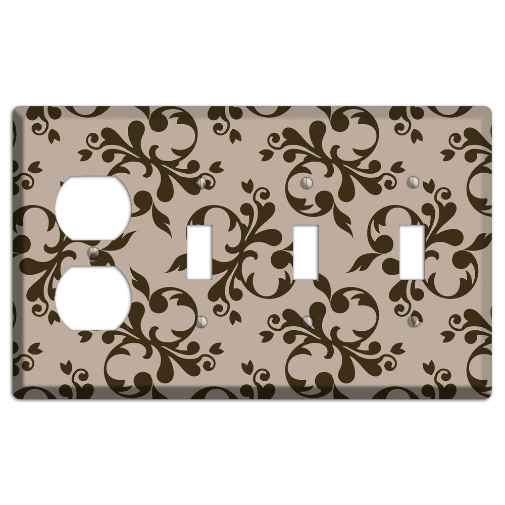 Beige Victorian Toile Duplex / 3 Toggle Wallplate