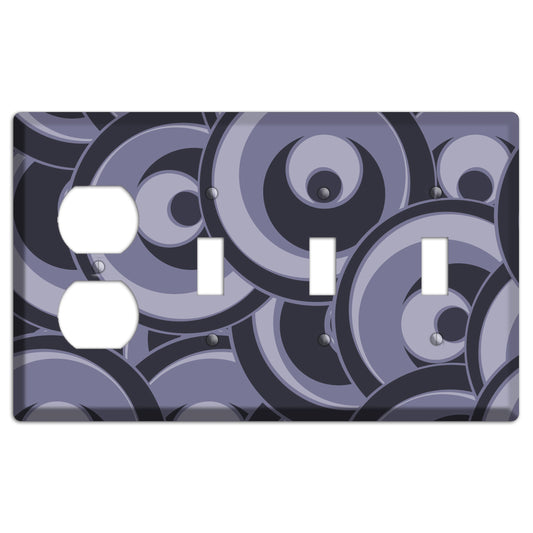 Black and Purple-grey Deco Circles Duplex / 3 Toggle Wallplate