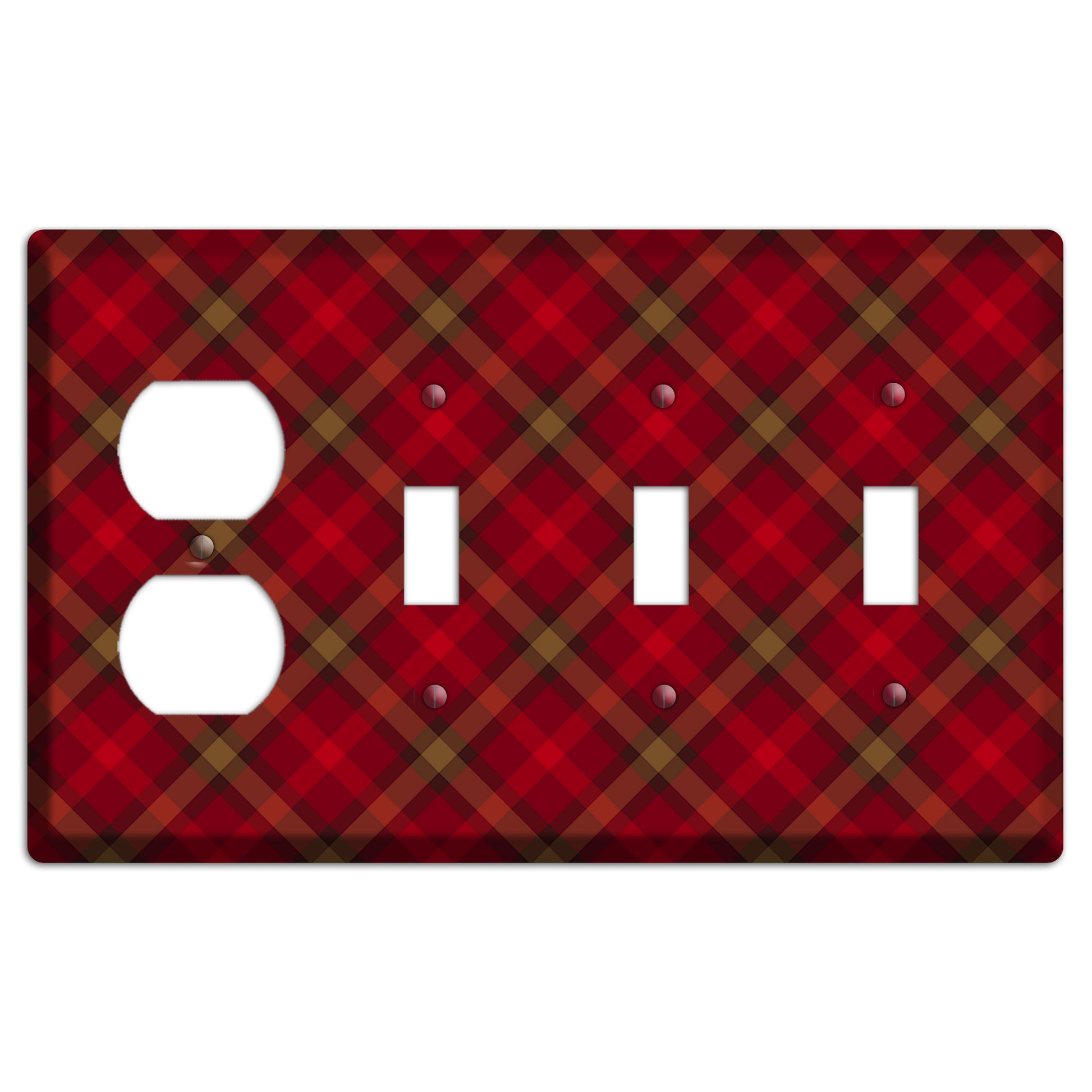 Red Tartan Duplex / 3 Toggle Wallplate