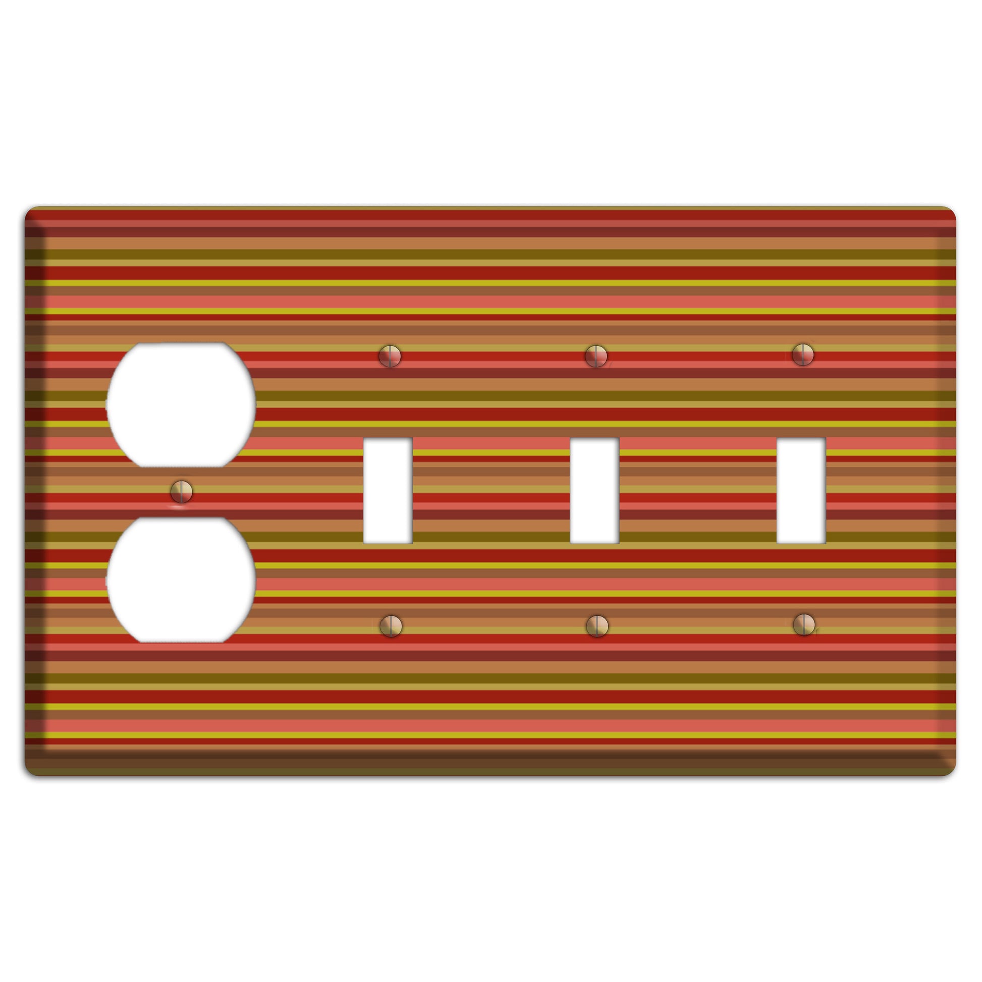 Multi Red Horizontal Stripes Duplex / 3 Toggle Wallplate