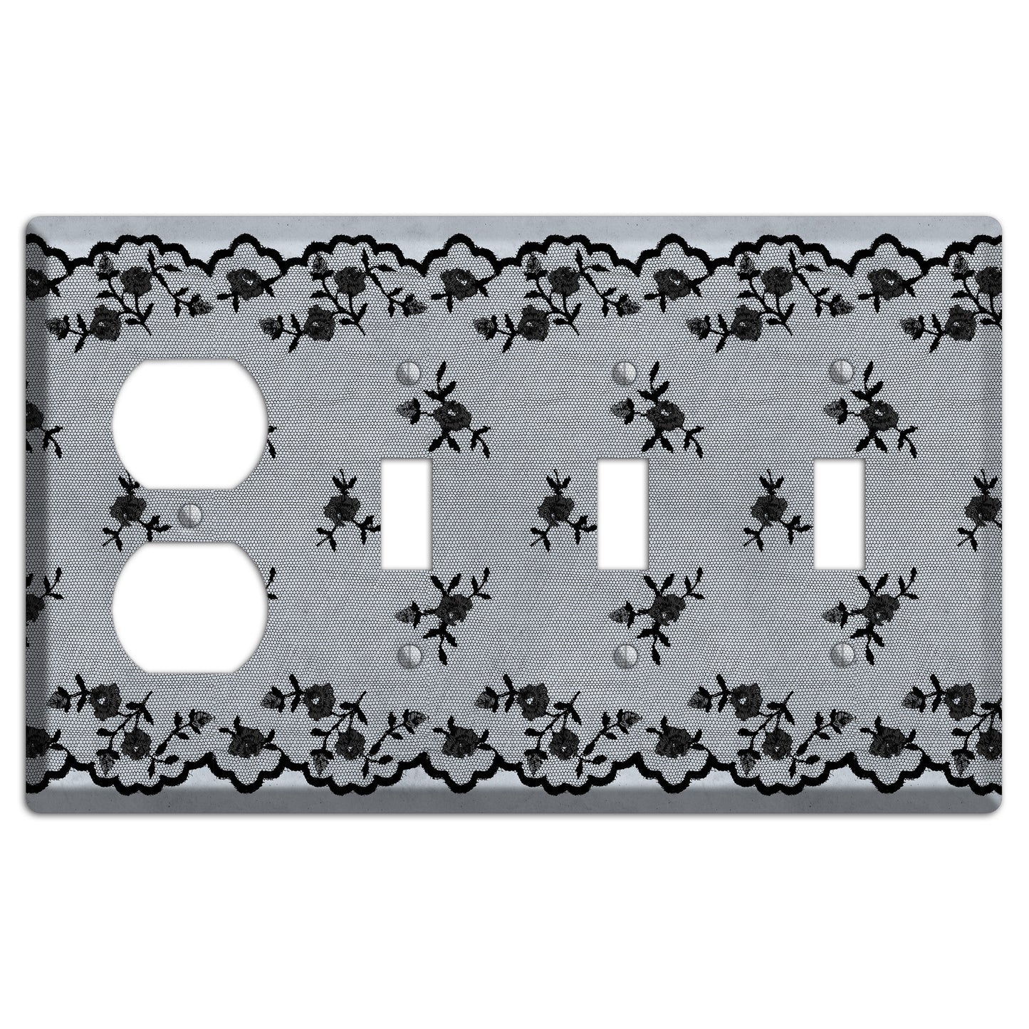 Embroidered Floral Gray Duplex / 3 Toggle Wallplate