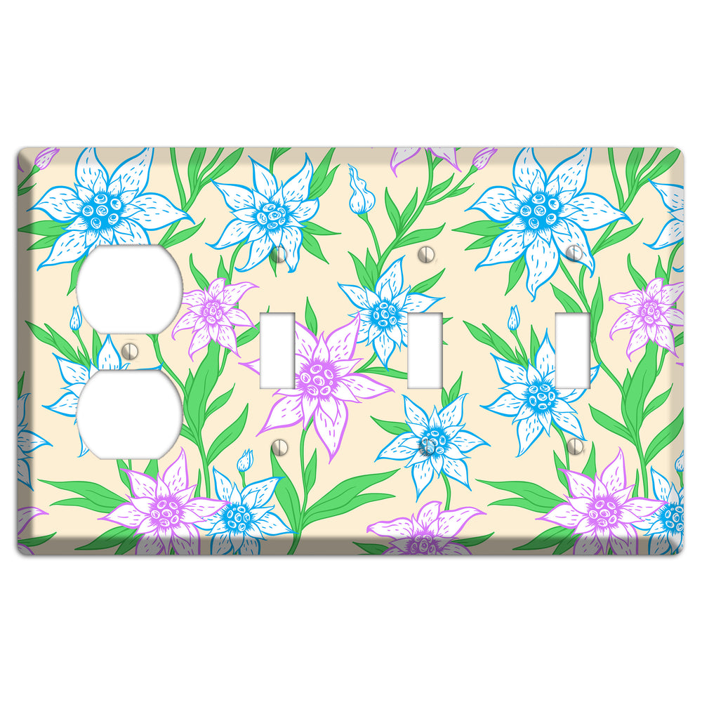 Hand Drawn Flowers Style A Duplex / 3 Toggle Wallplate