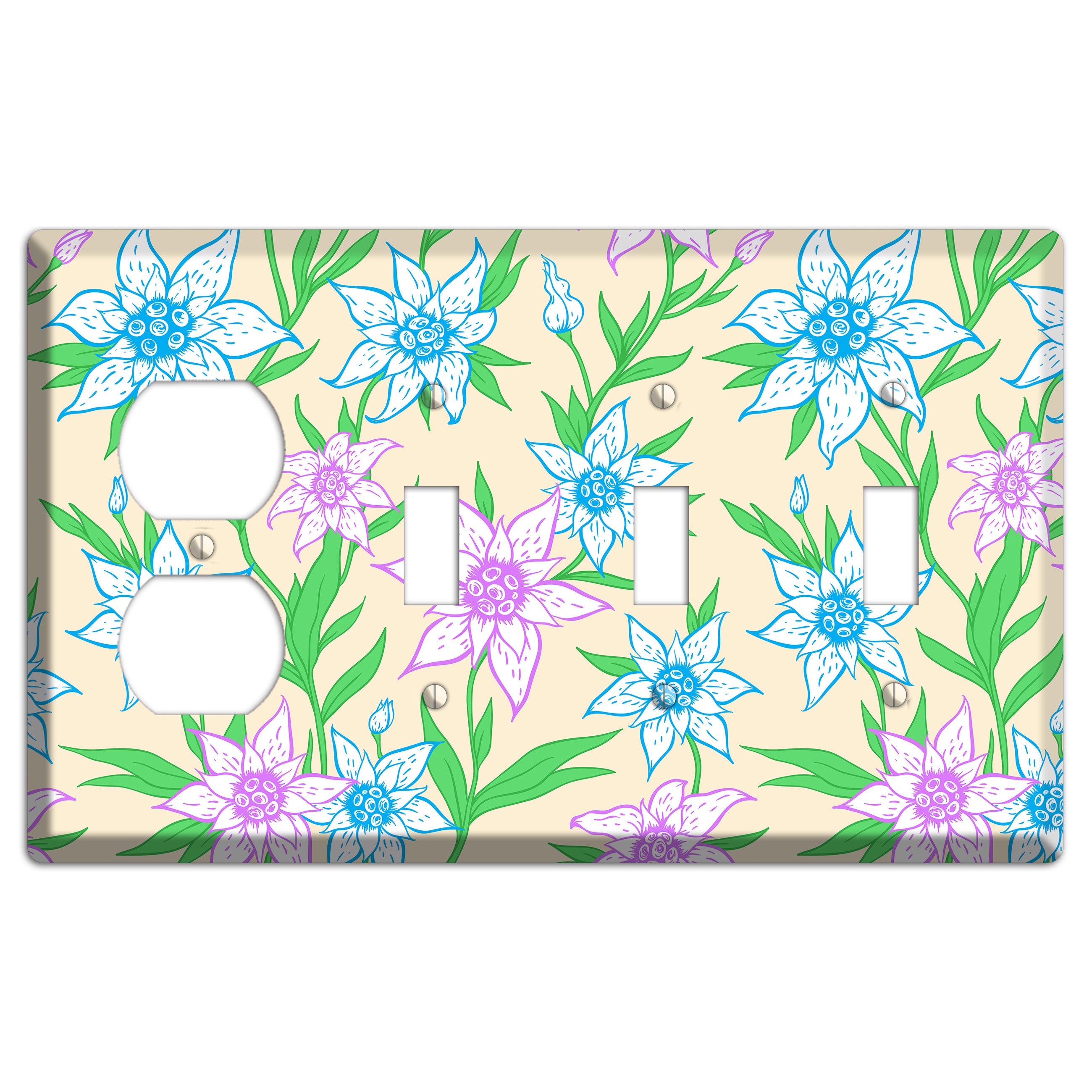 Hand Drawn Flowers Style A Duplex / 3 Toggle Wallplate