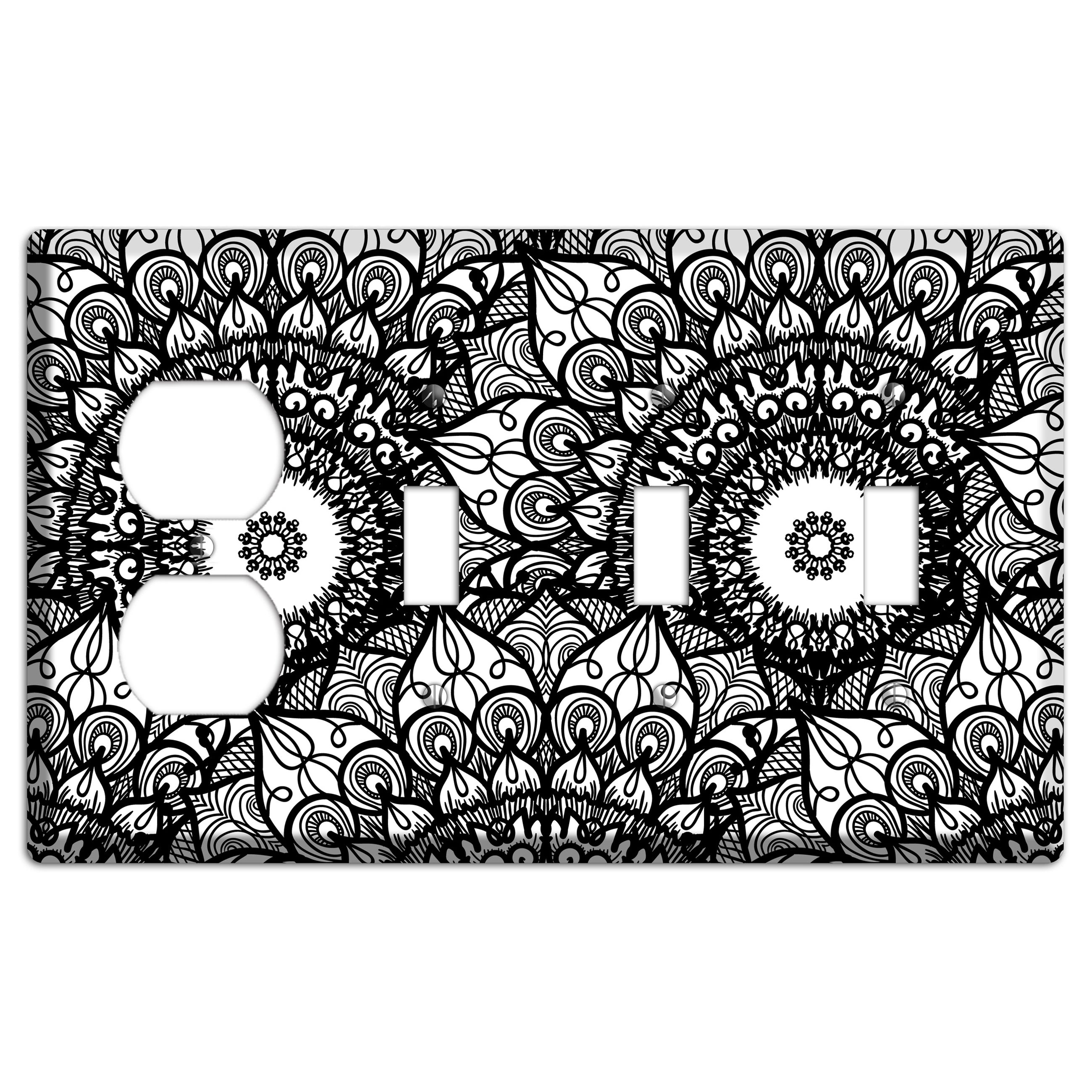 Mandala Black and White Style V Cover Plates Duplex / 3 Toggle Wallplate