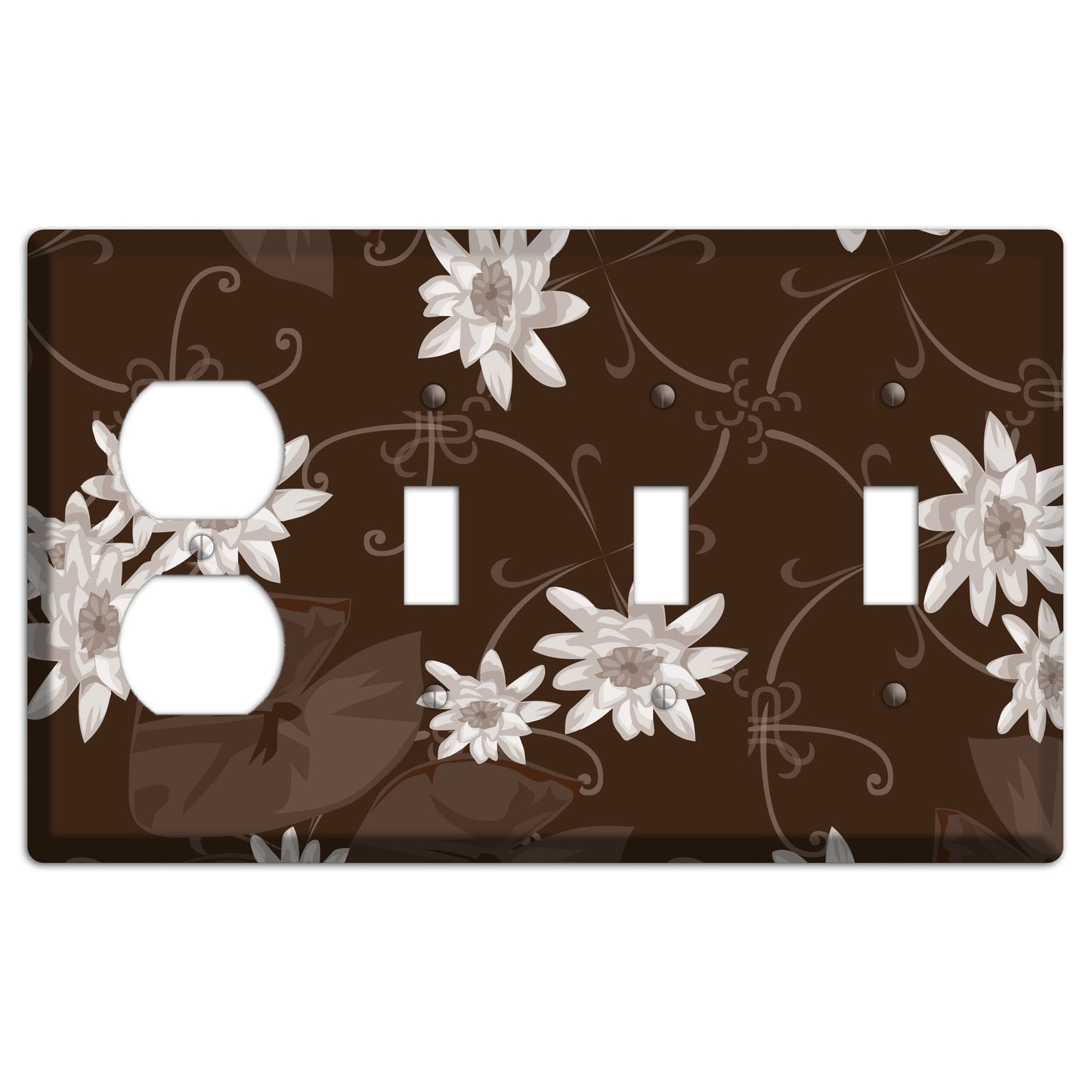 Brown with White Blooms Duplex / 3 Toggle Wallplate