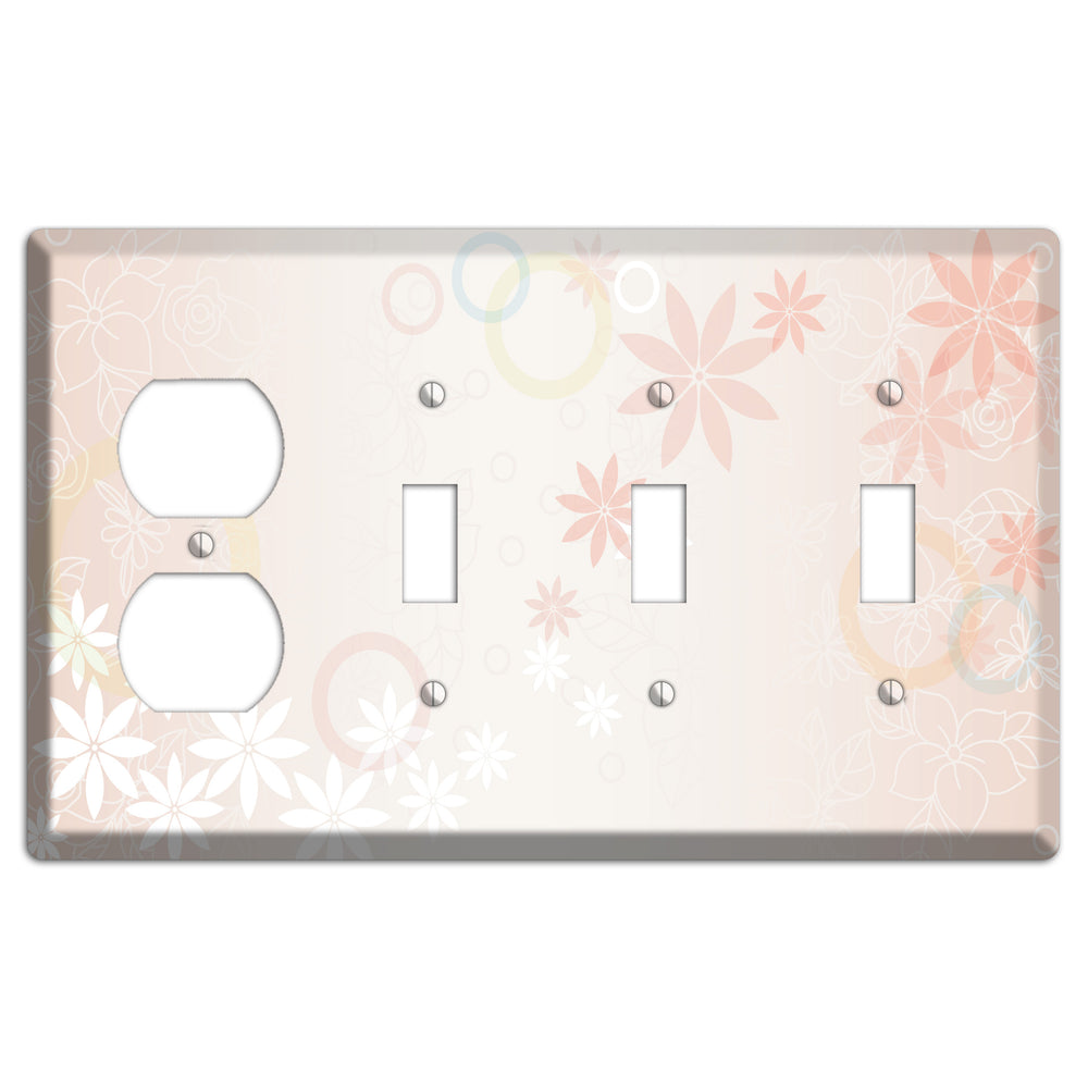 Mauve Floral Duplex / 3 Toggle Wallplate