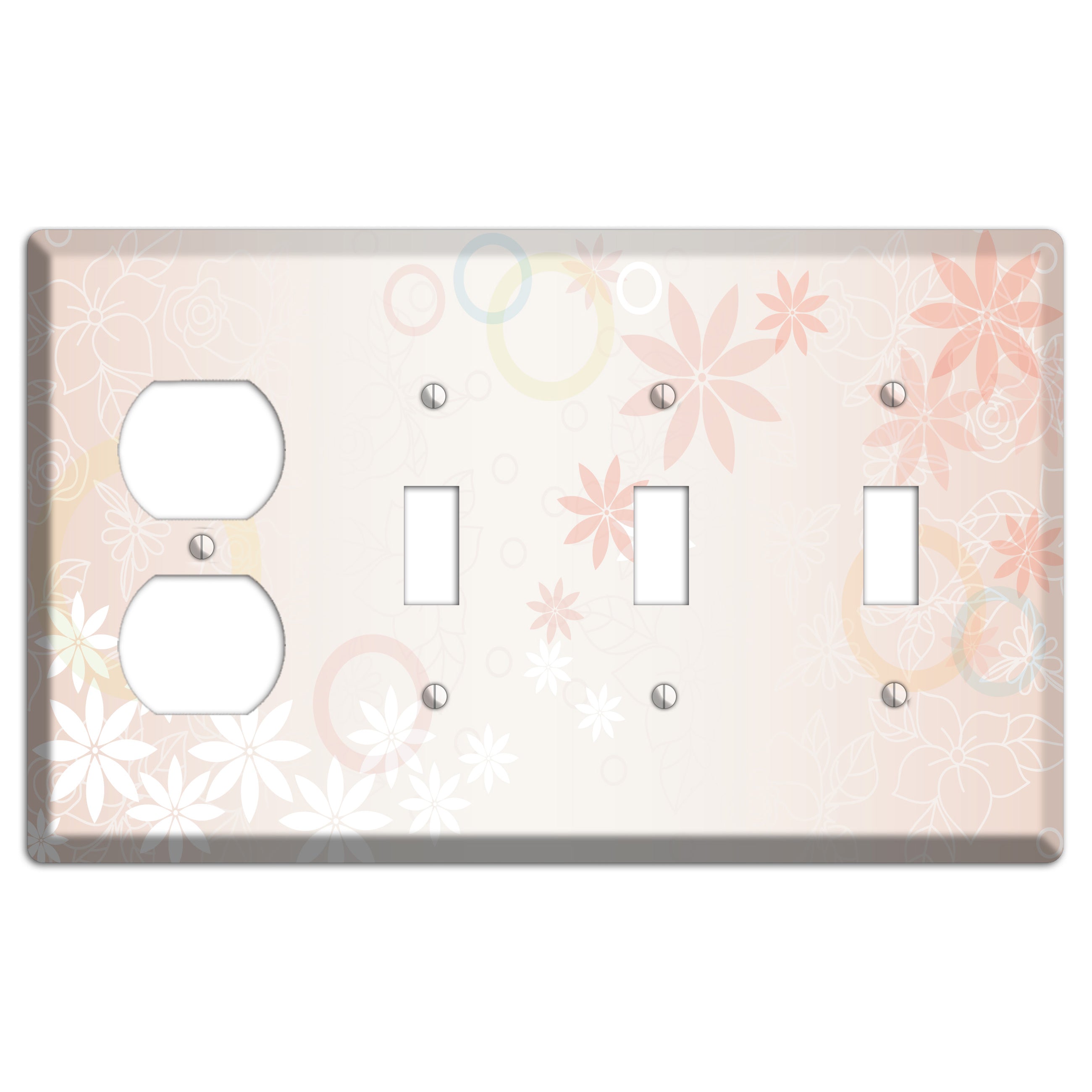 Mauve Floral Duplex / 3 Toggle Wallplate