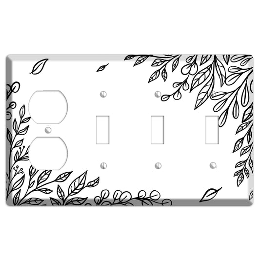 Hand-Drawn Floral 21 Duplex / 3 Toggle Wallplate