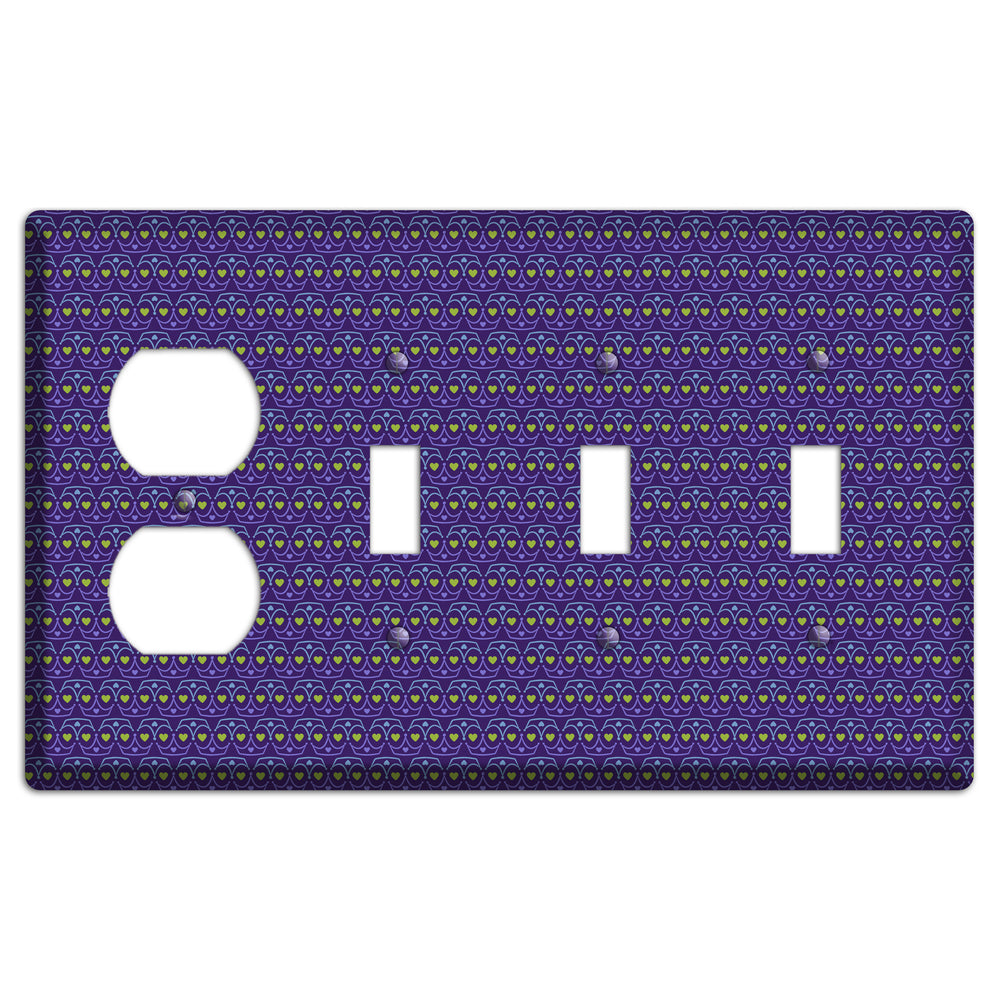 Purple Blue and Green Geometric Hearts Duplex / 3 Toggle Wallplate