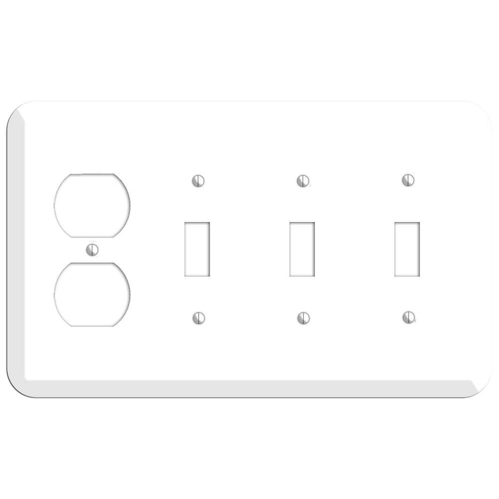 Rounded Corner White Metal Duplex / 3 Toggle Wallplate