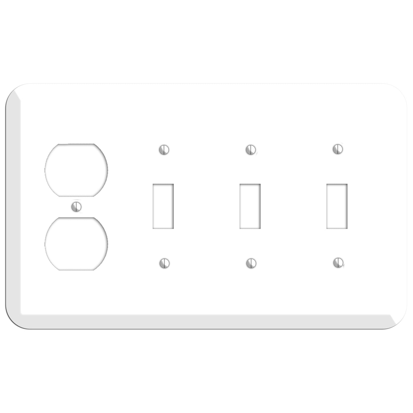 Rounded Corner White Metal Duplex / 3 Toggle Wallplate