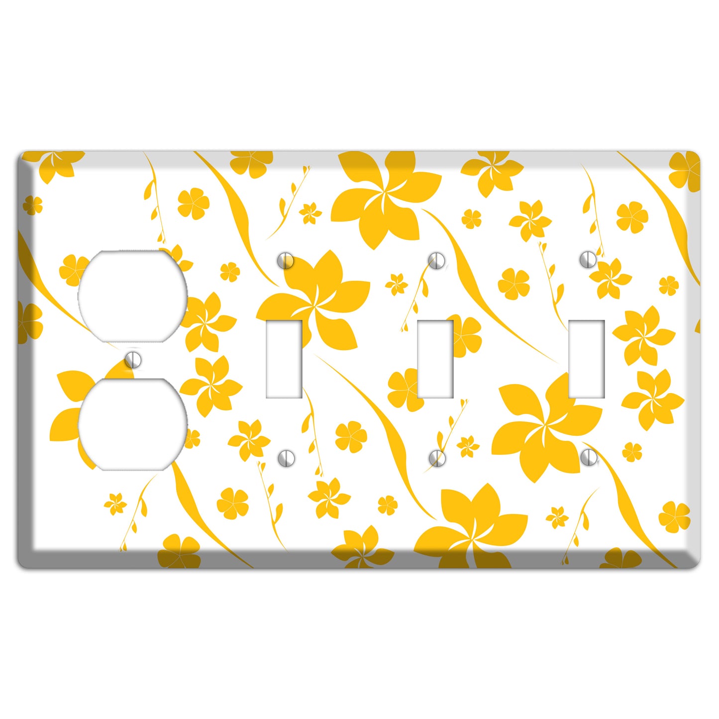 White with Yellow Flower Duplex / 3 Toggle Wallplate