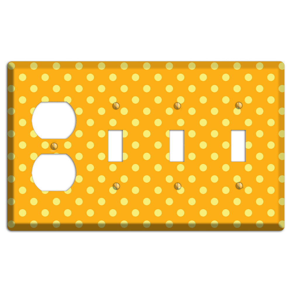 Orange and Yellow Polka Dot Duplex / 3 Toggle Wallplate