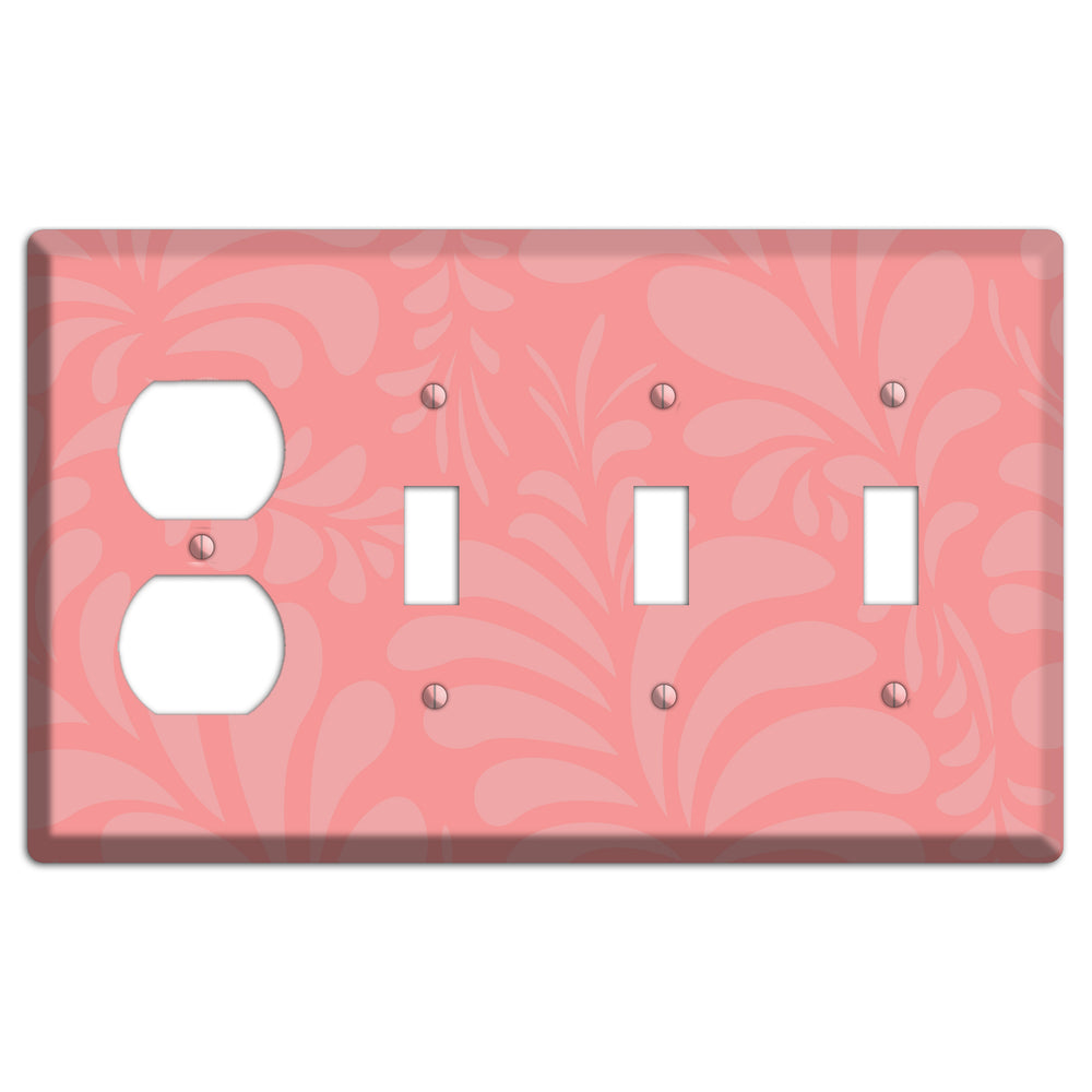Pink Herati Duplex / 3 Toggle Wallplate