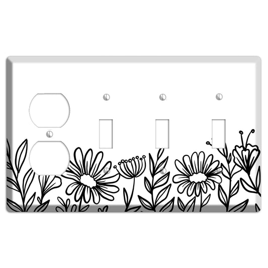 Hand-Drawn Floral 10 Duplex / 3 Toggle Wallplate