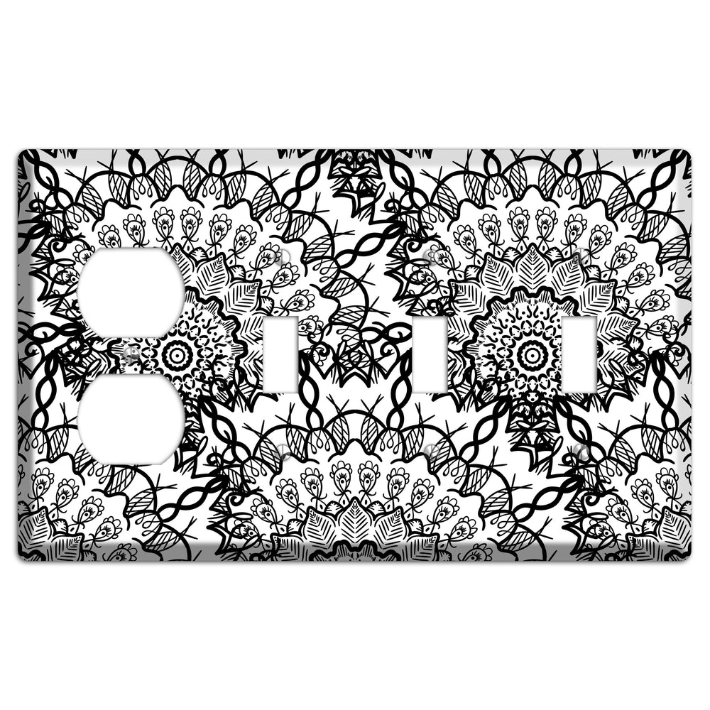 Mandala Black and White Style P Cover Plates Duplex / 3 Toggle Wallplate