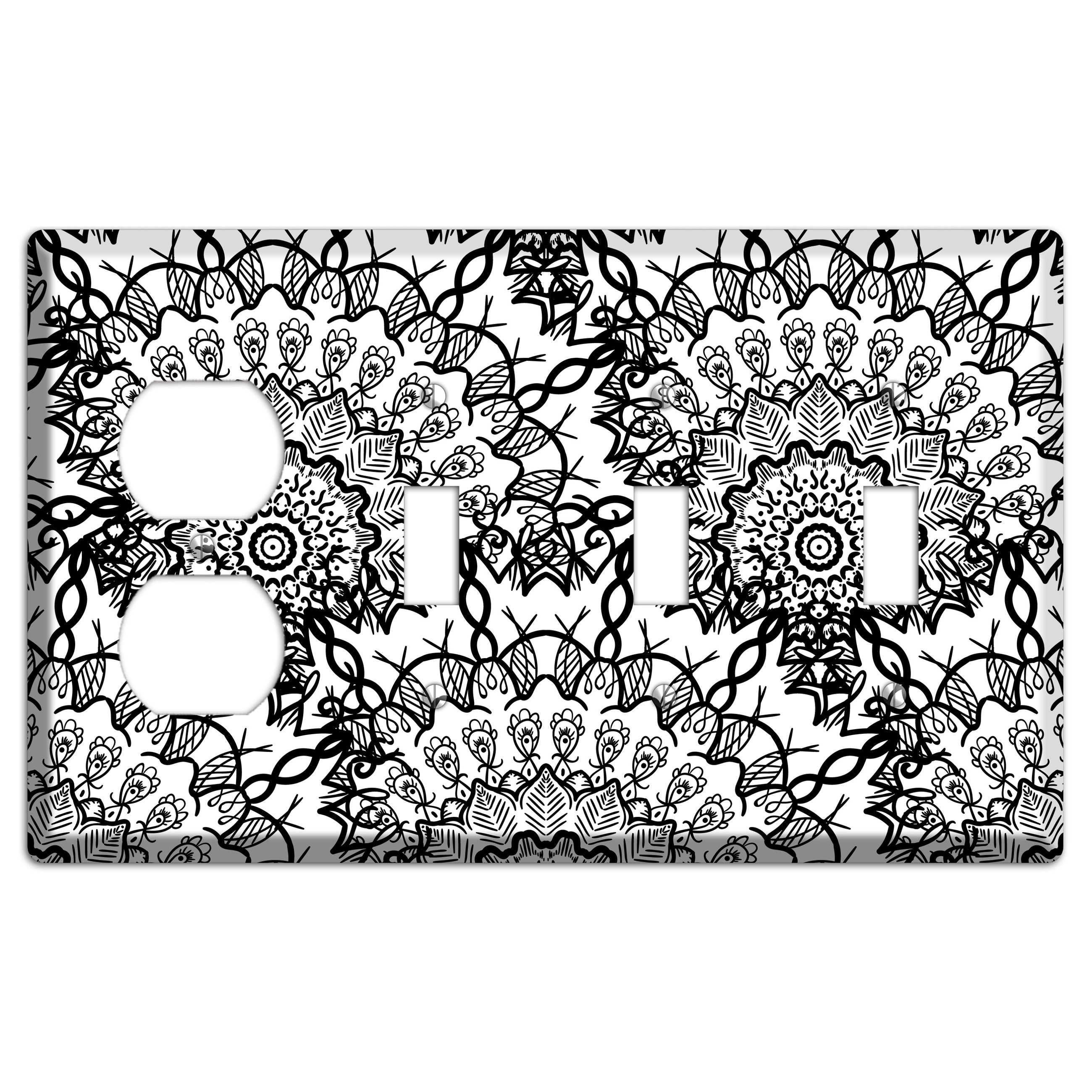 Mandala Black and White Style P Cover Plates Duplex / 3 Toggle Wallplate
