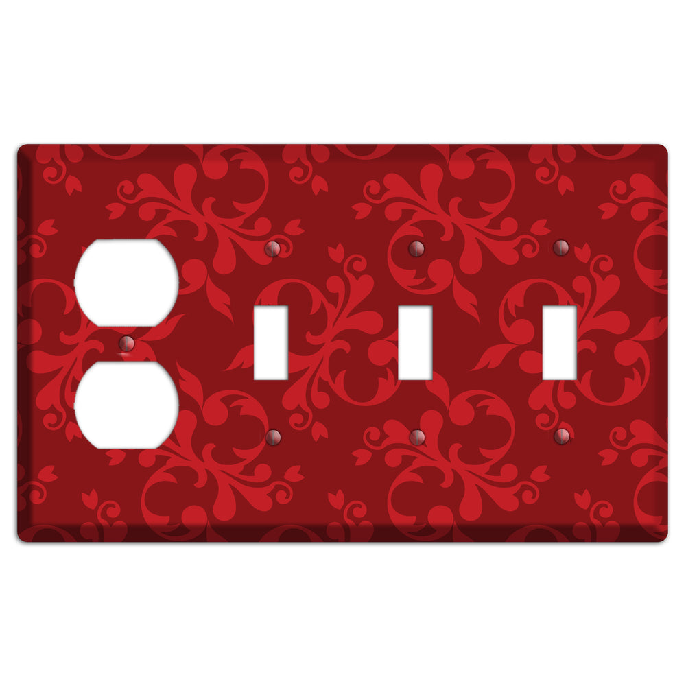 Red Victorian Toile Duplex / 3 Toggle Wallplate