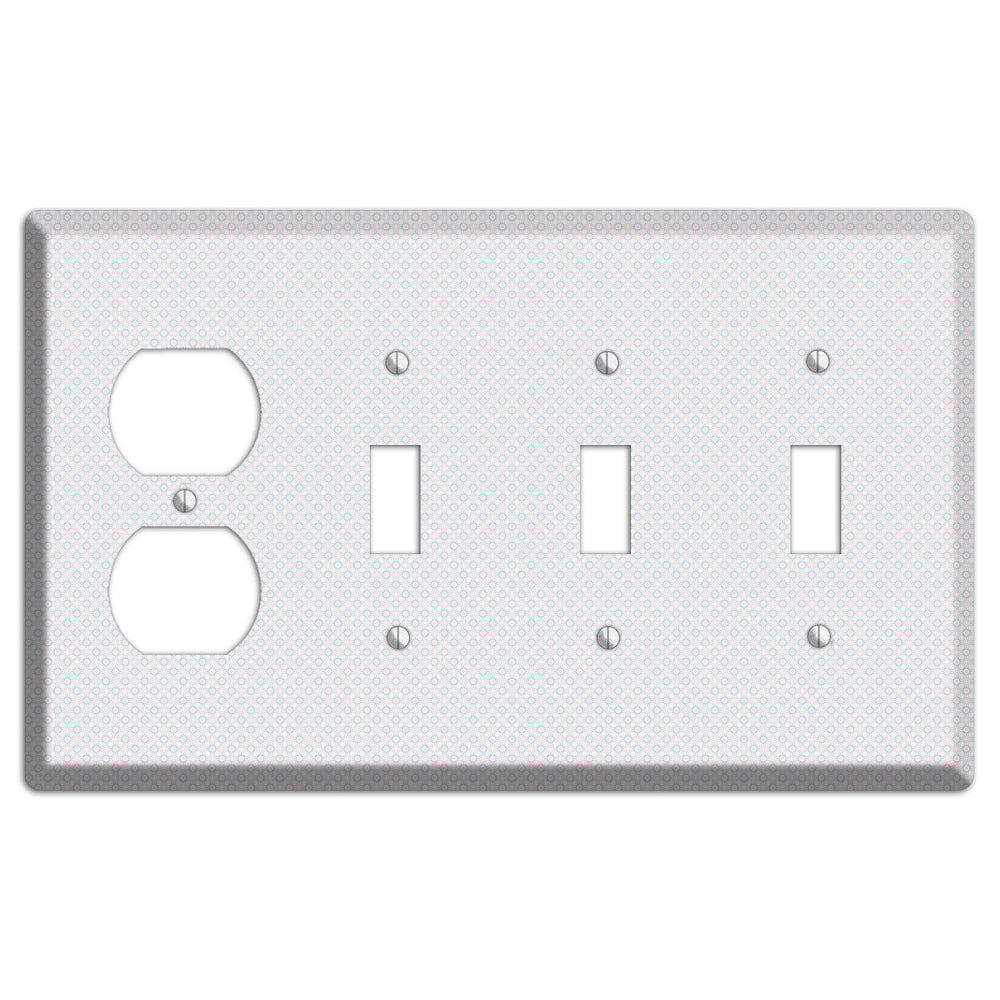 White with Light Blue Tiny Arabesque Duplex / 3 Toggle Wallplate