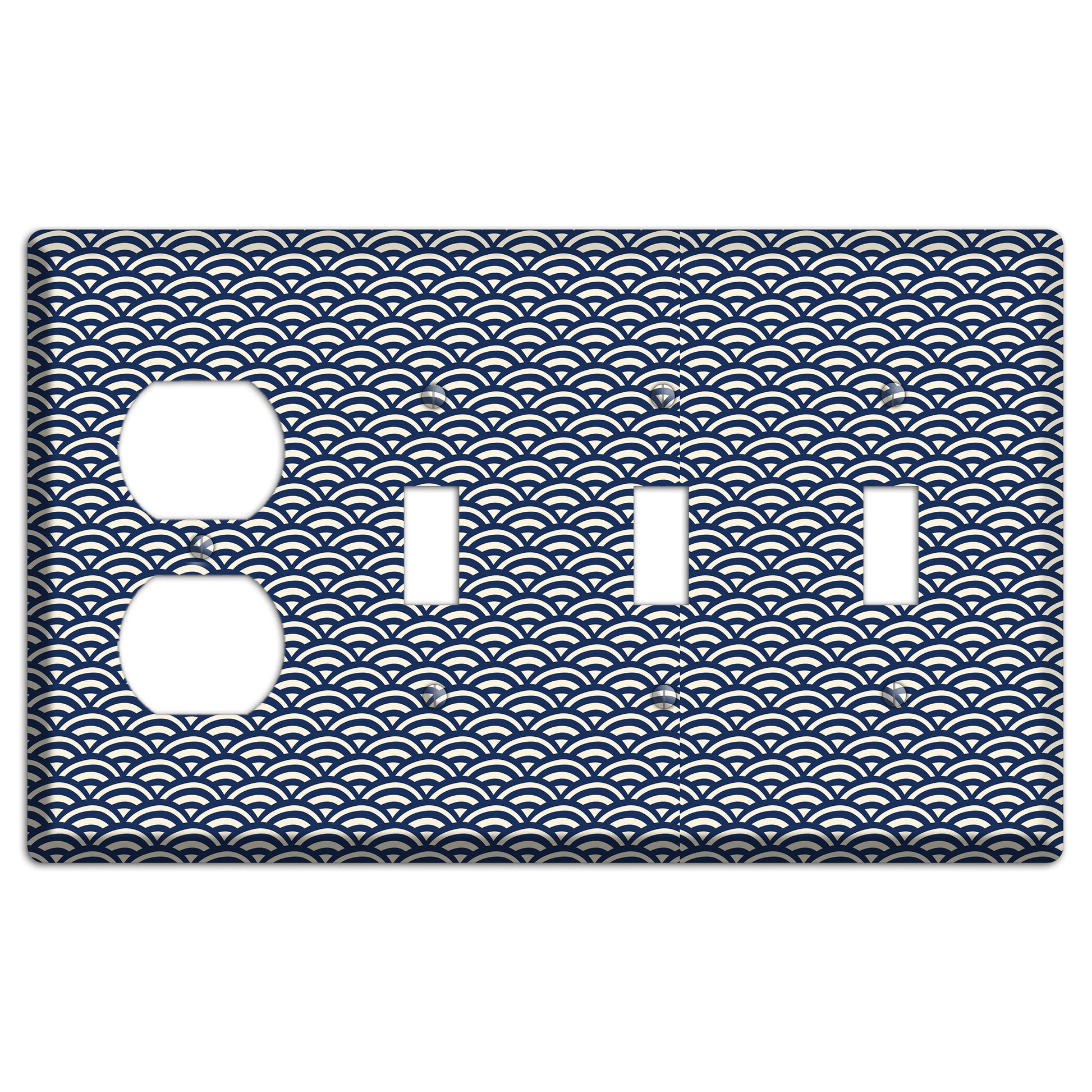 Navy Scallop Print Duplex / 3 Toggle Wallplate