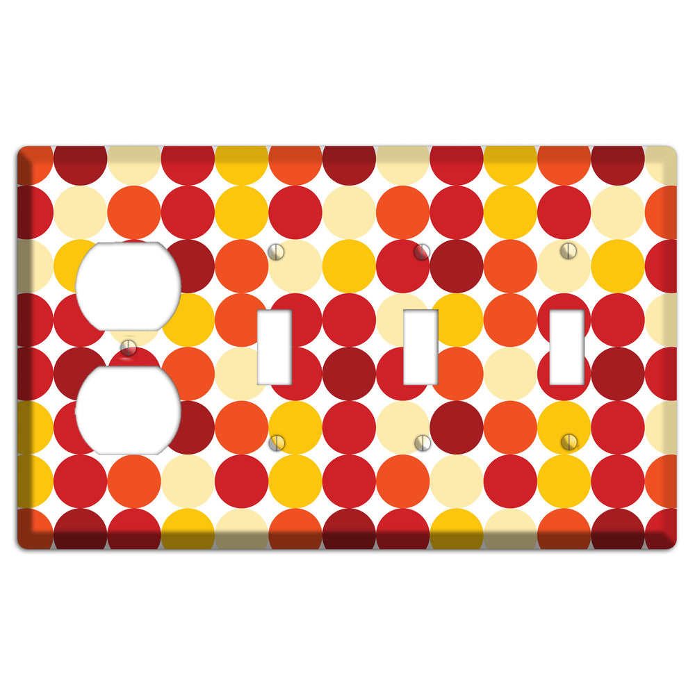 Multi Red and Beige Dots Duplex / 3 Toggle Wallplate