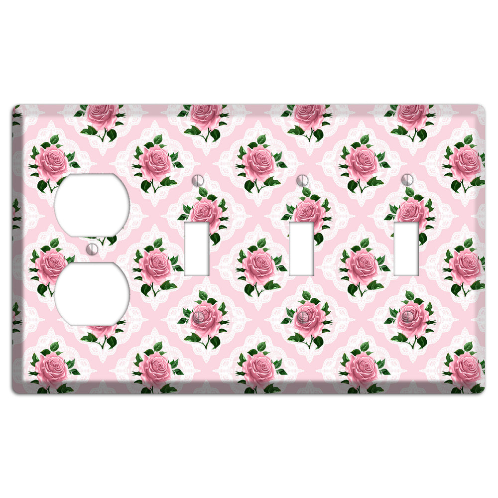 Pink Rose Doily Duplex / 3 Toggle Wallplate